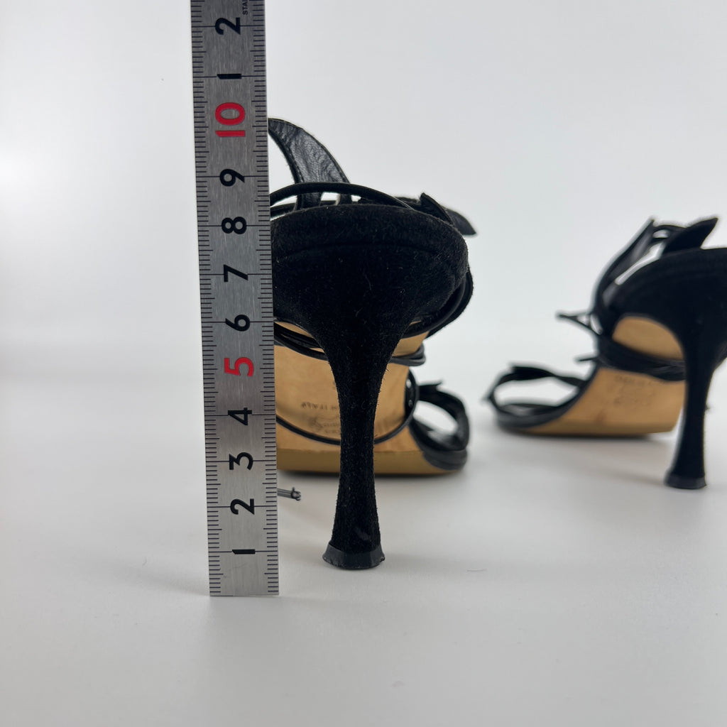 Manolo Blahnik | Black Suede Leather Cut-Out Ankle Lace Up Heels (35)
