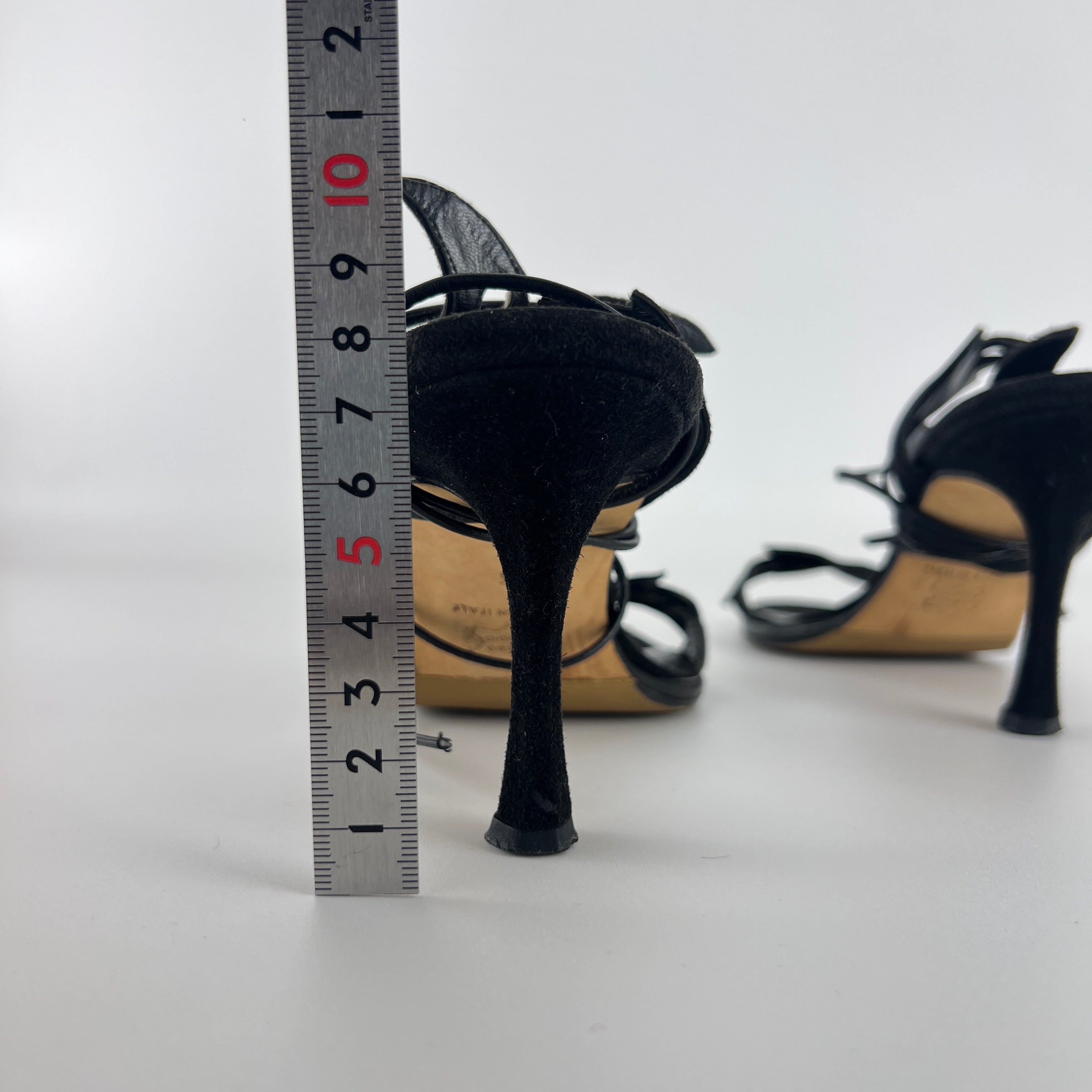 Manolo Blahnik | Black Suede Leather Cut-Out Ankle Lace Up Heels (35)
