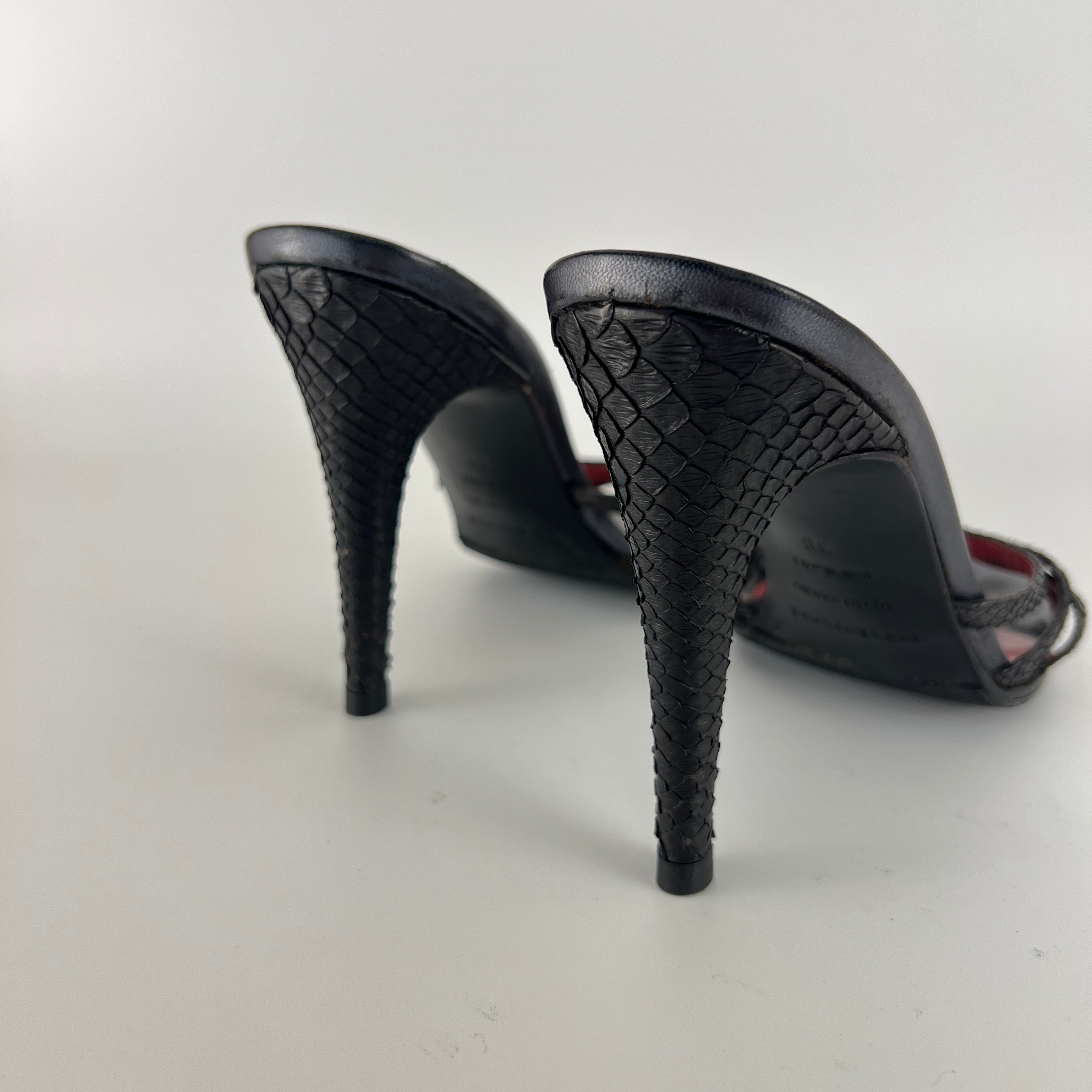 Sergio Rossi | Black Python Leather Strappy Sandal Slide Mules (38)