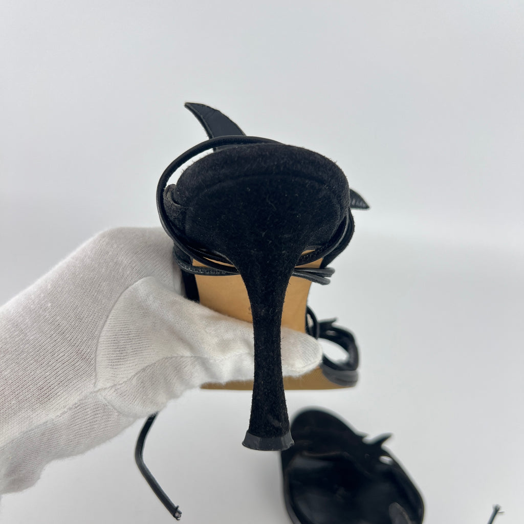Manolo Blahnik | Black Suede Leather Cut-Out Ankle Lace Up Heels (35)