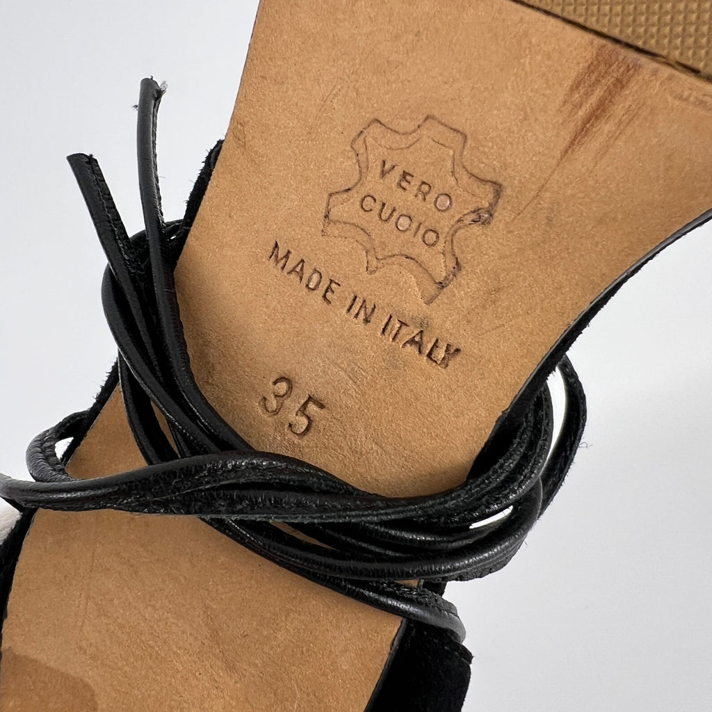 Manolo Blahnik | Black Suede Leather Cut-Out Ankle Lace Up Heels (35)