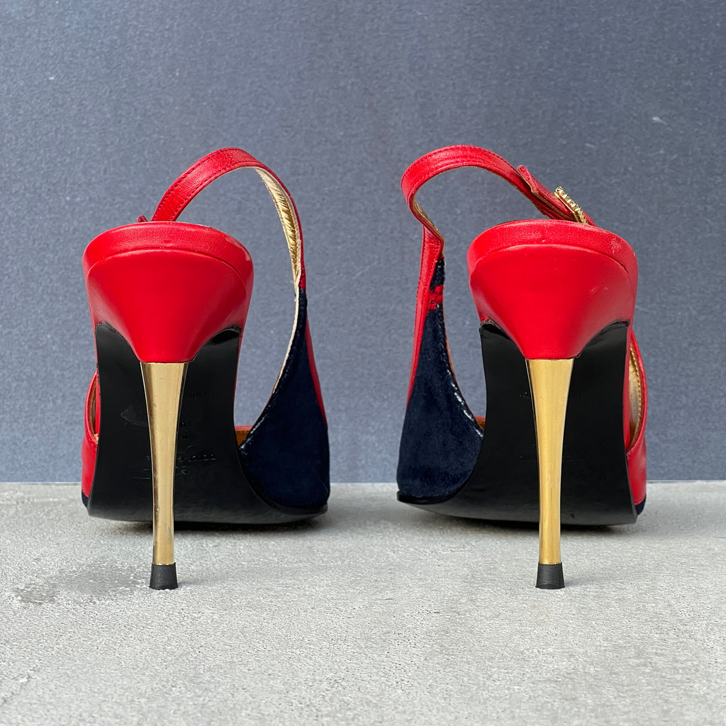 Dolce & Gabbana | Vintage D&G Logo Velvet Black Leather Slingback Heels (35)