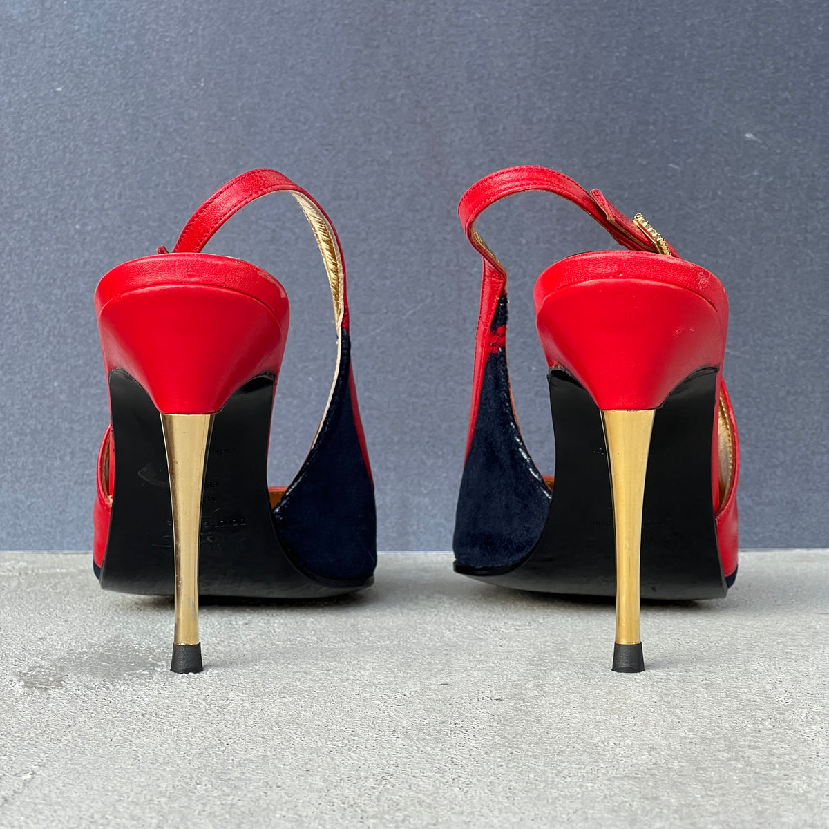Dolce & Gabbana | Vintage D&G Logo Velvet Black Leather Slingback Heels (35)