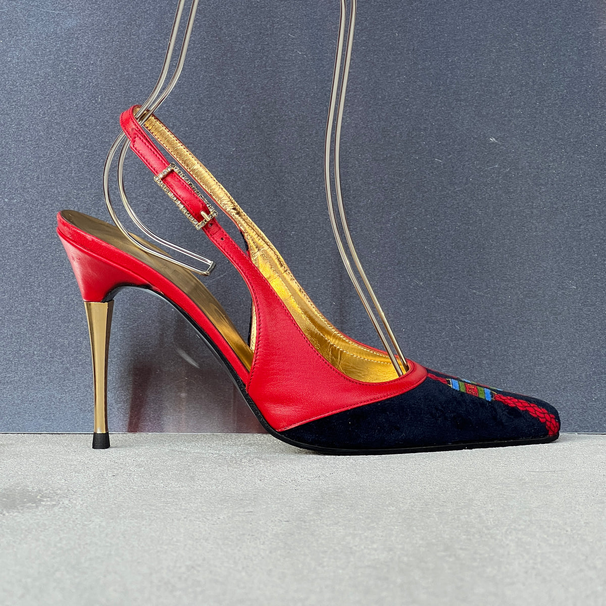 Dolce & Gabbana | Vintage D&G Logo Velvet Black Leather Slingback Heels (35)