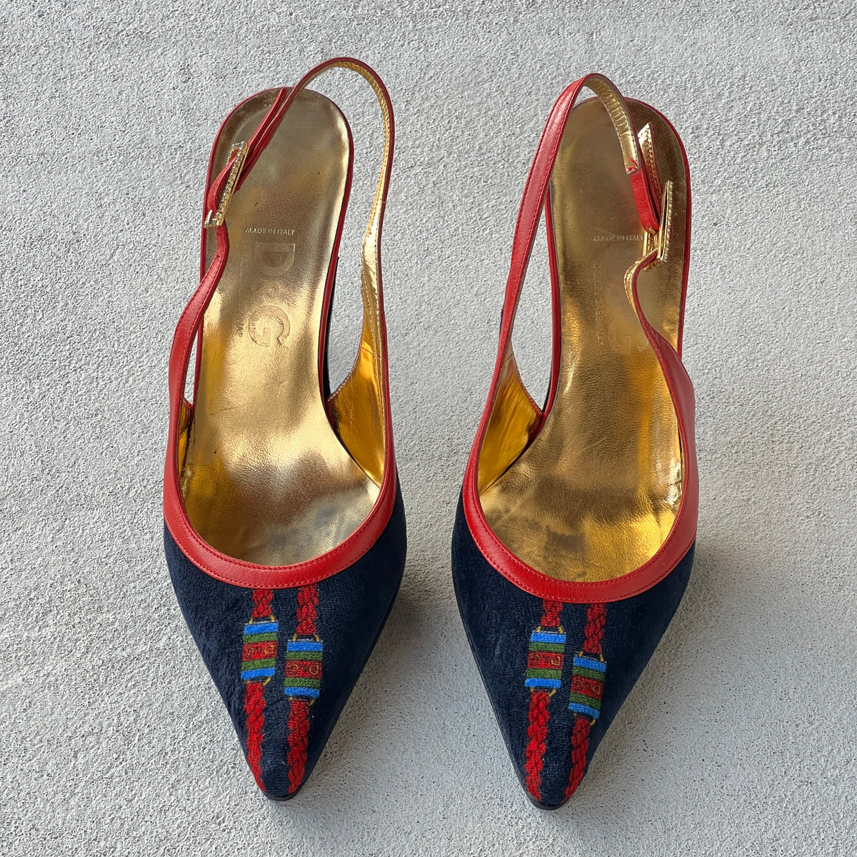 Dolce & Gabbana | Vintage D&G Logo Velvet Black Leather Slingback Heels (35)