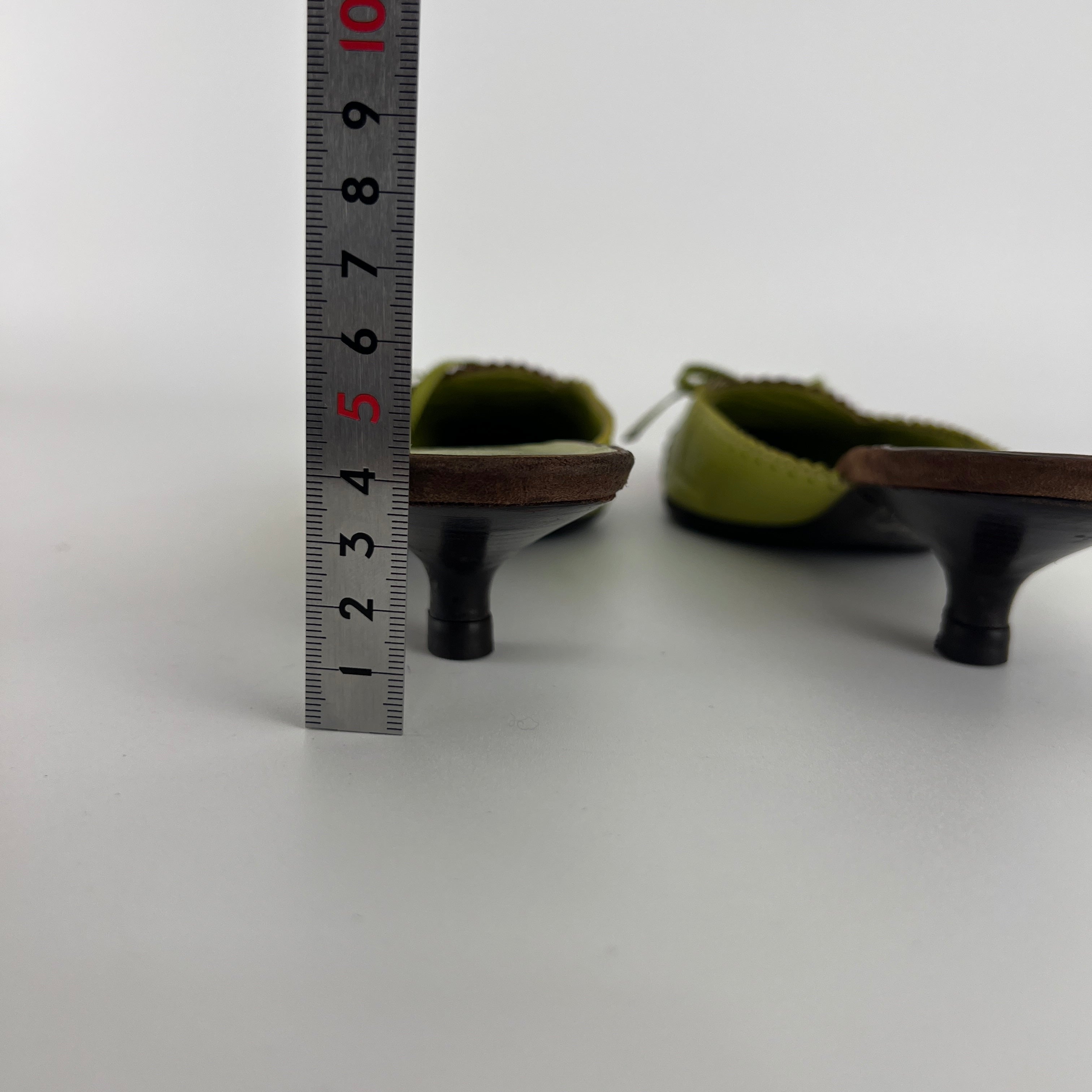 Missoni | Vintage Red Green Leather Ribbon Bow Pointed Toe Kitten Heel Mules (37)
