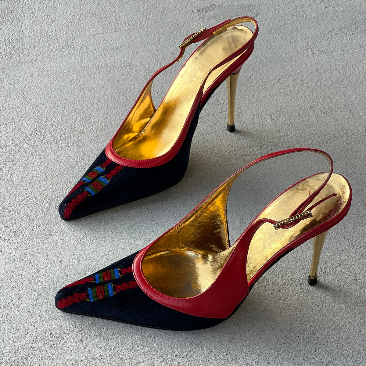 Dolce & Gabbana | Vintage D&G Logo Velvet Black Leather Slingback Heels (35)