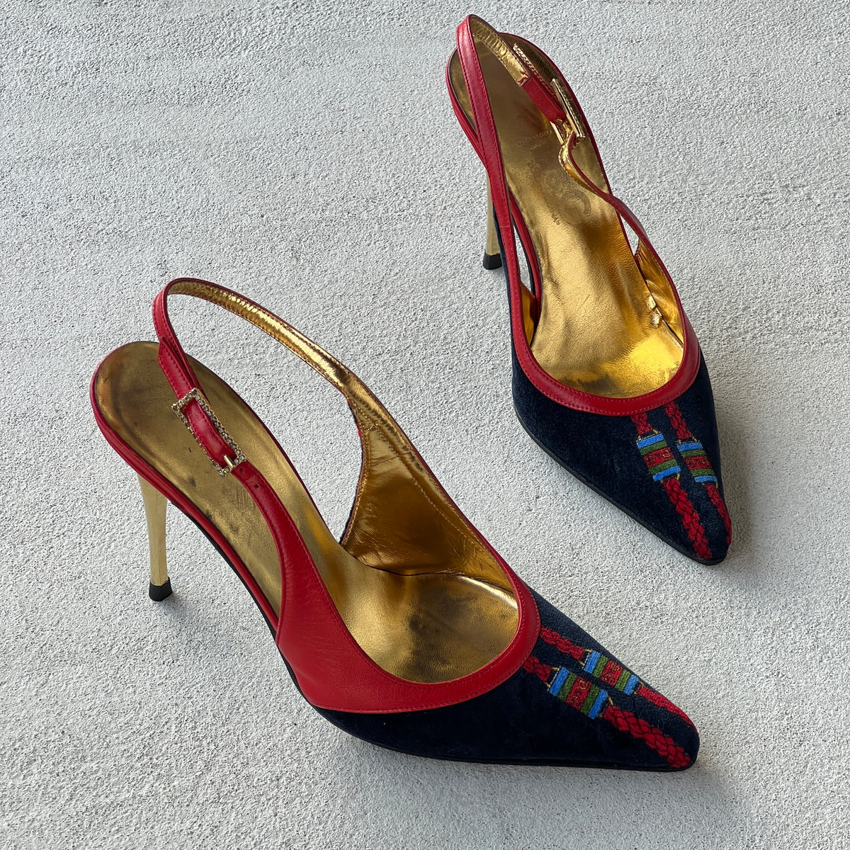 Dolce & Gabbana | Vintage D&G Logo Velvet Black Leather Slingback Heels (35)