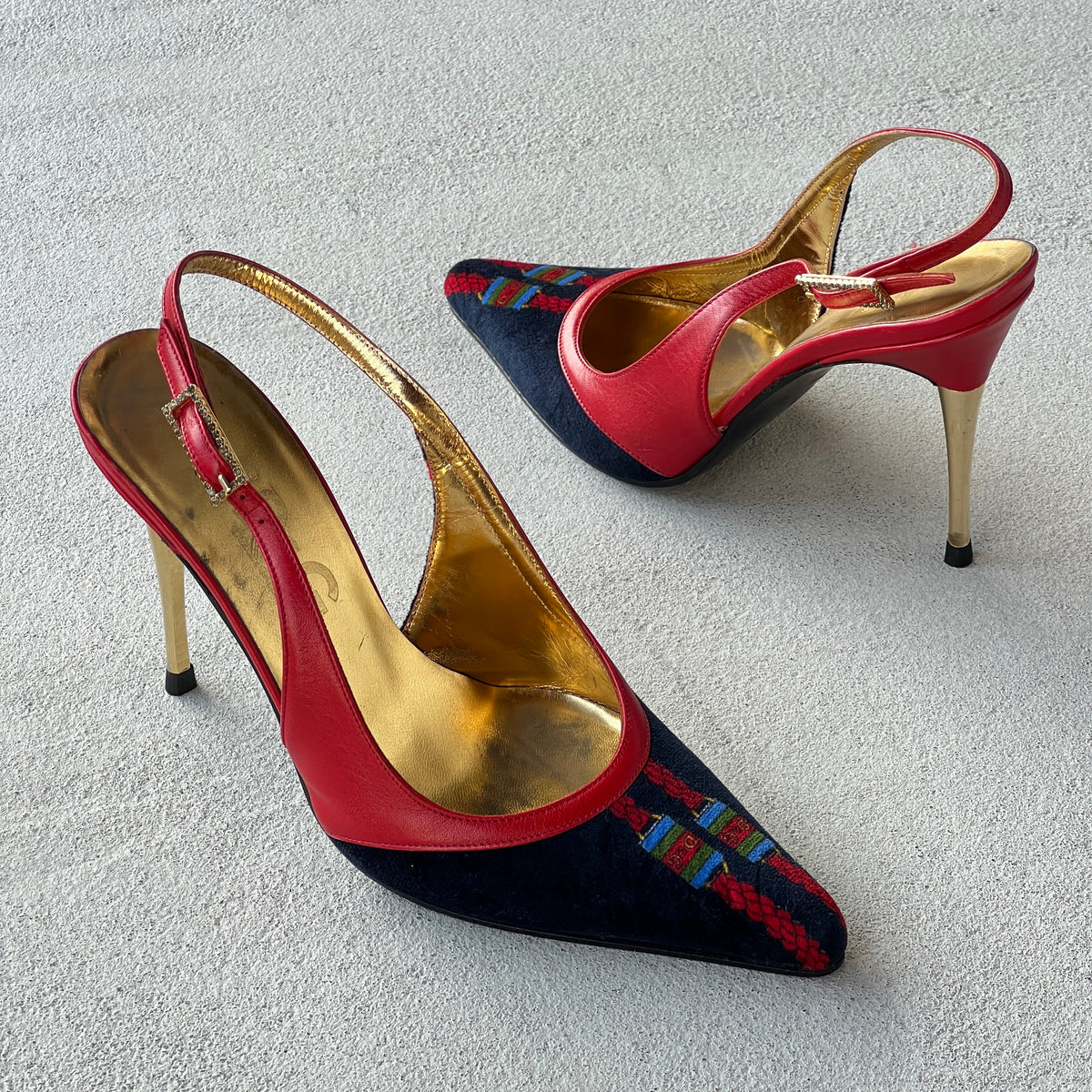 Dolce & Gabbana | Vintage D&G Logo Velvet Black Leather Slingback Heels (35)