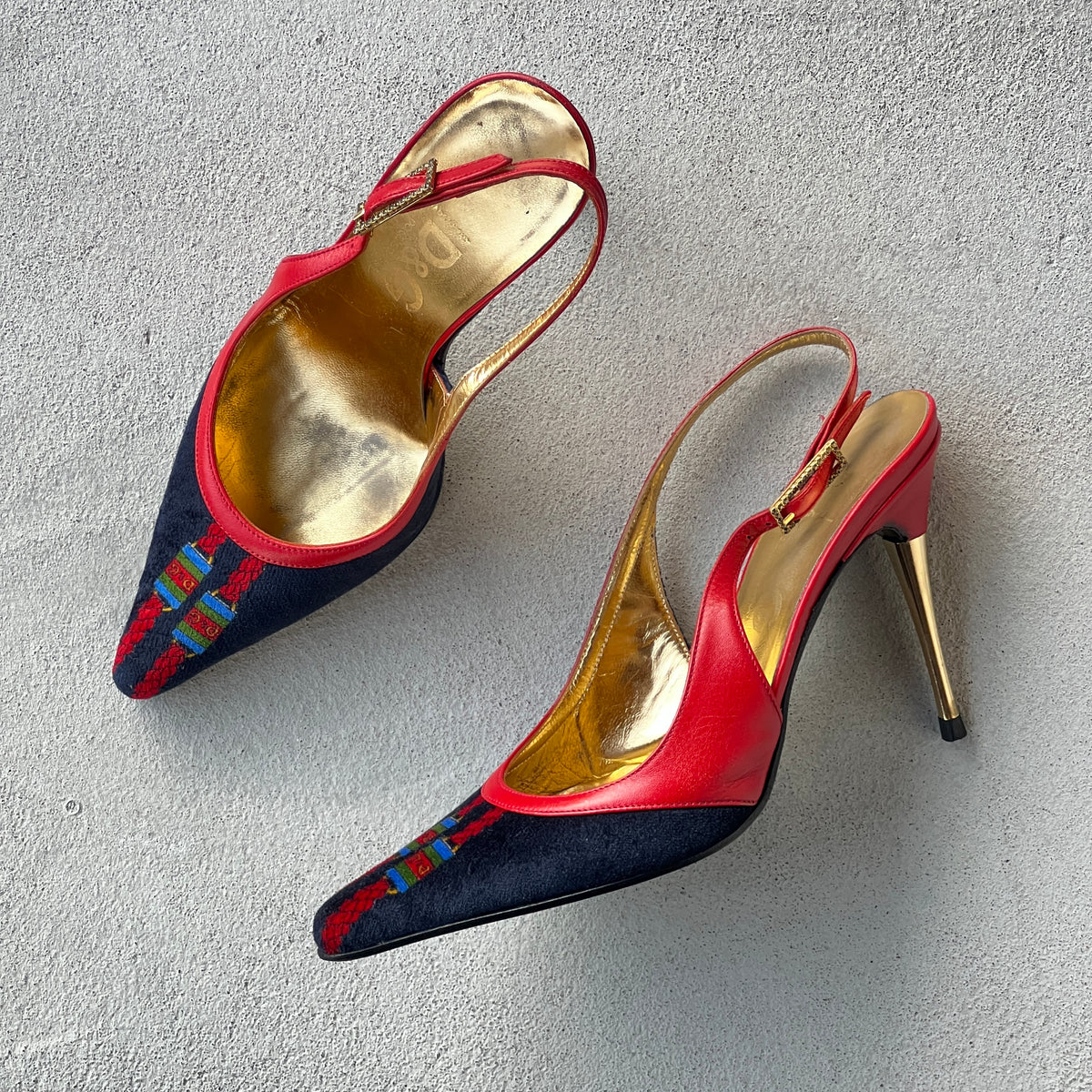 Dolce & Gabbana | Vintage D&G Logo Velvet Black Leather Slingback Heels (35)