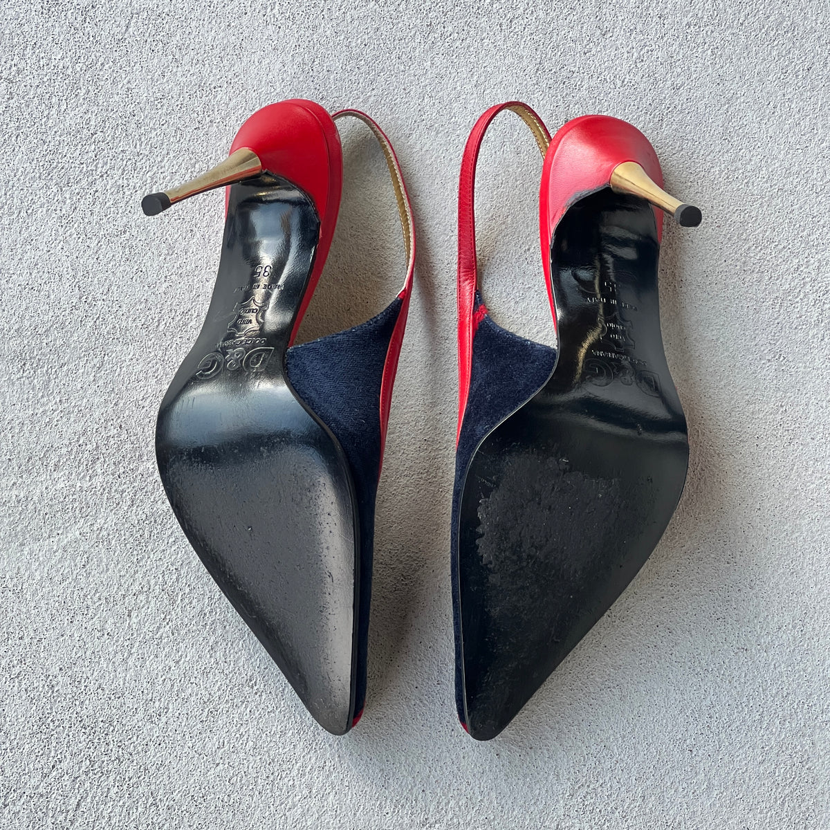 Dolce & Gabbana | Vintage D&G Logo Velvet Black Leather Slingback Heels (35)