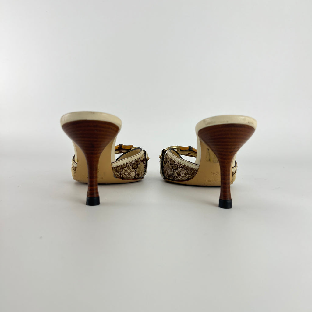 Gucci | Vintage Beige GG Monogram Bamboo Horse Bit Slide Sandal Mules (35.5)