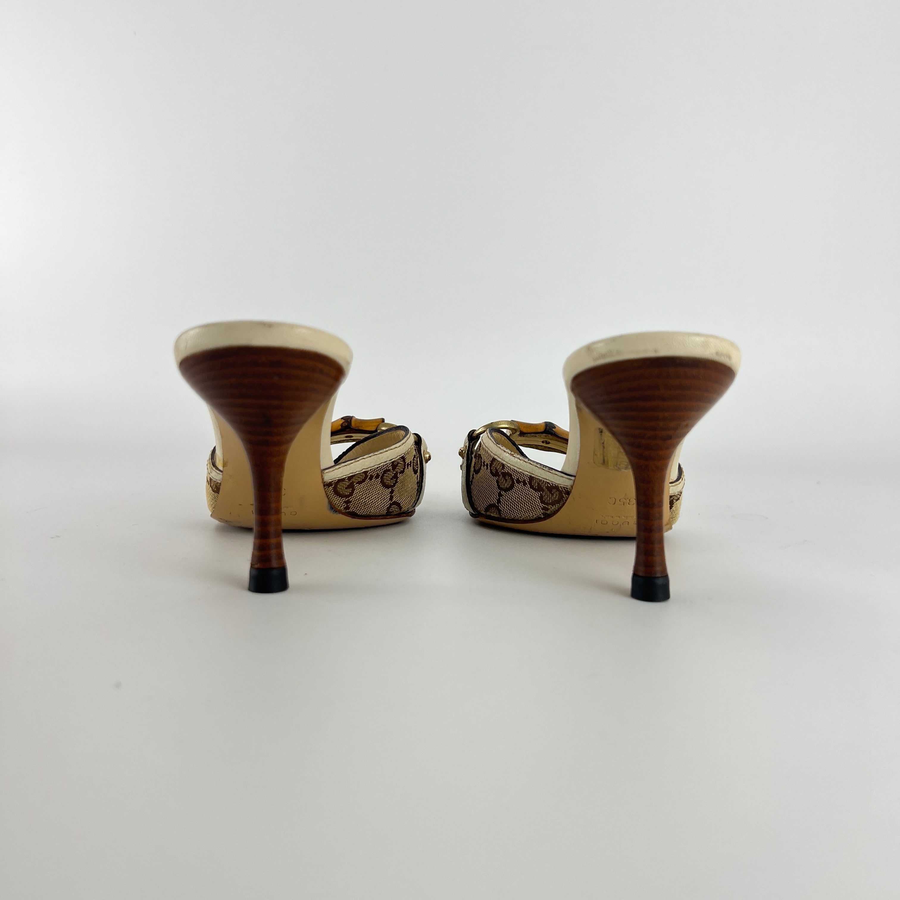 Gucci | Vintage Beige GG Monogram Bamboo Horse Bit Slide Sandal Mules (35.5)