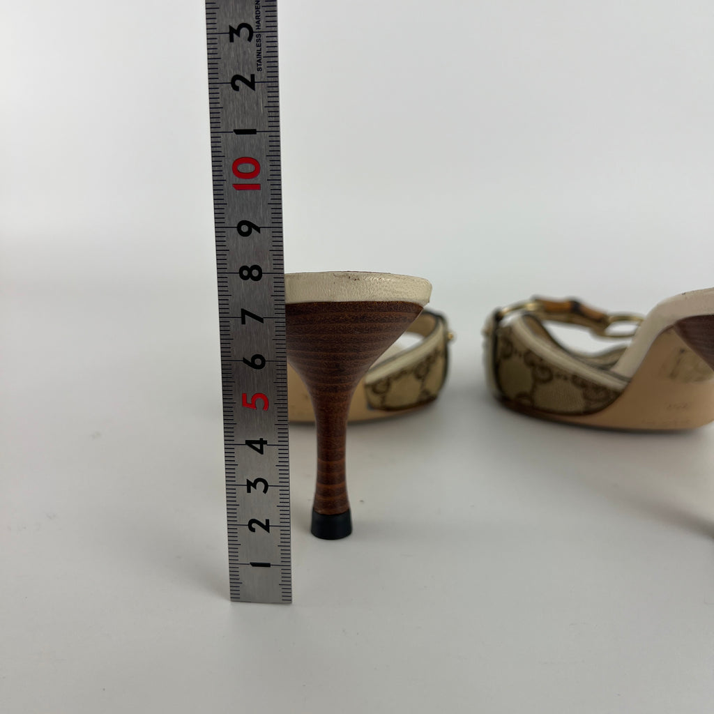 Gucci | Vintage Beige GG Monogram Bamboo Horse Bit Slide Sandal Mules (35.5)