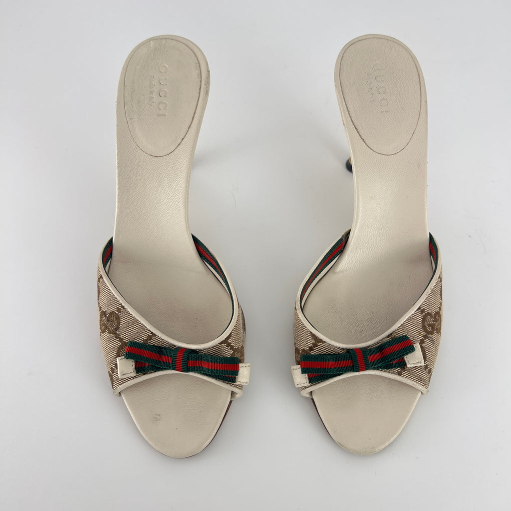 Gucci | Tom Ford Era GG Monogram Red Green Bow Mules (34.5)