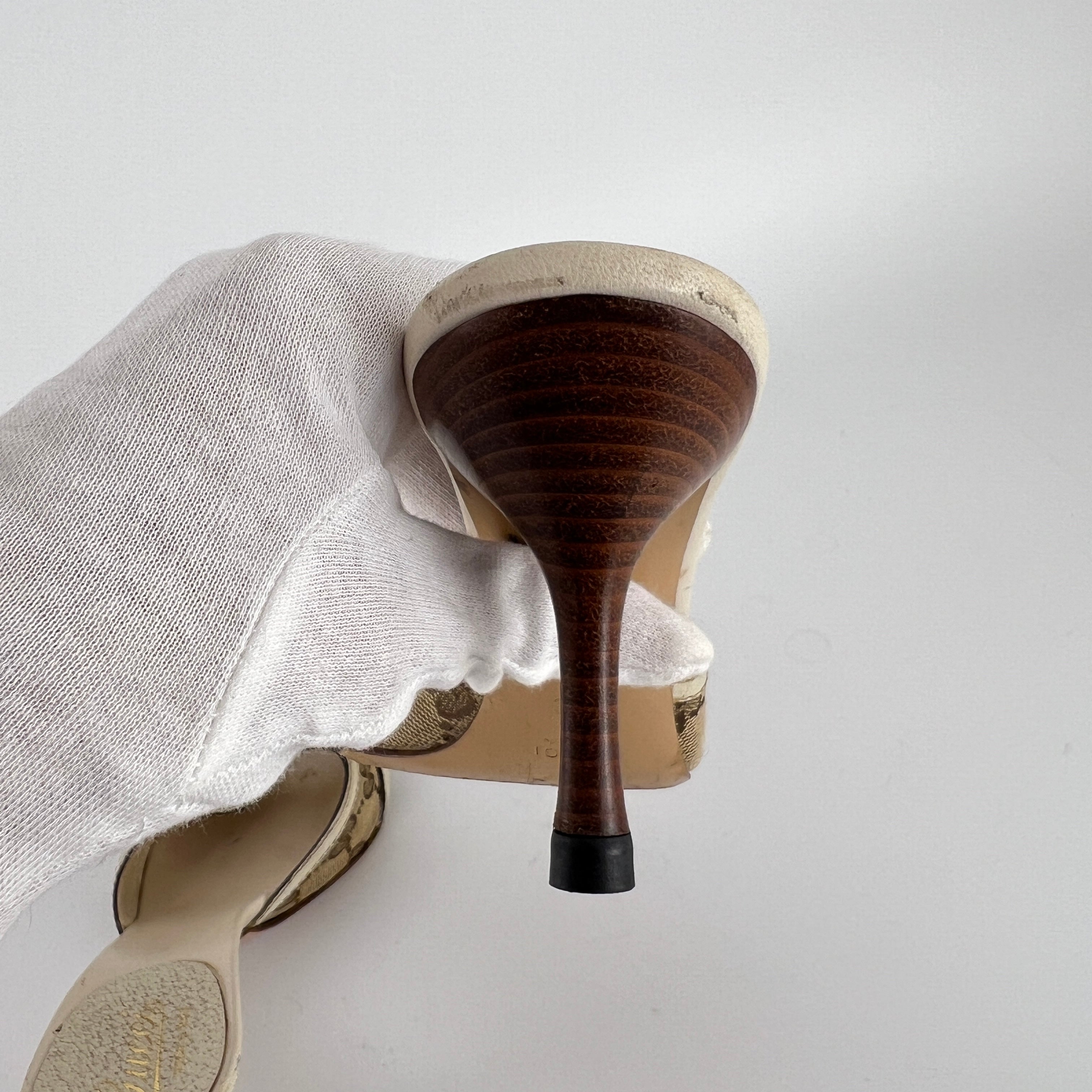 Gucci | Vintage Beige GG Monogram Bamboo Horse Bit Slide Sandal Mules (35.5)