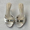 Louis Vuitton | White Leather Grey PVC Bow Slide Mules (37)