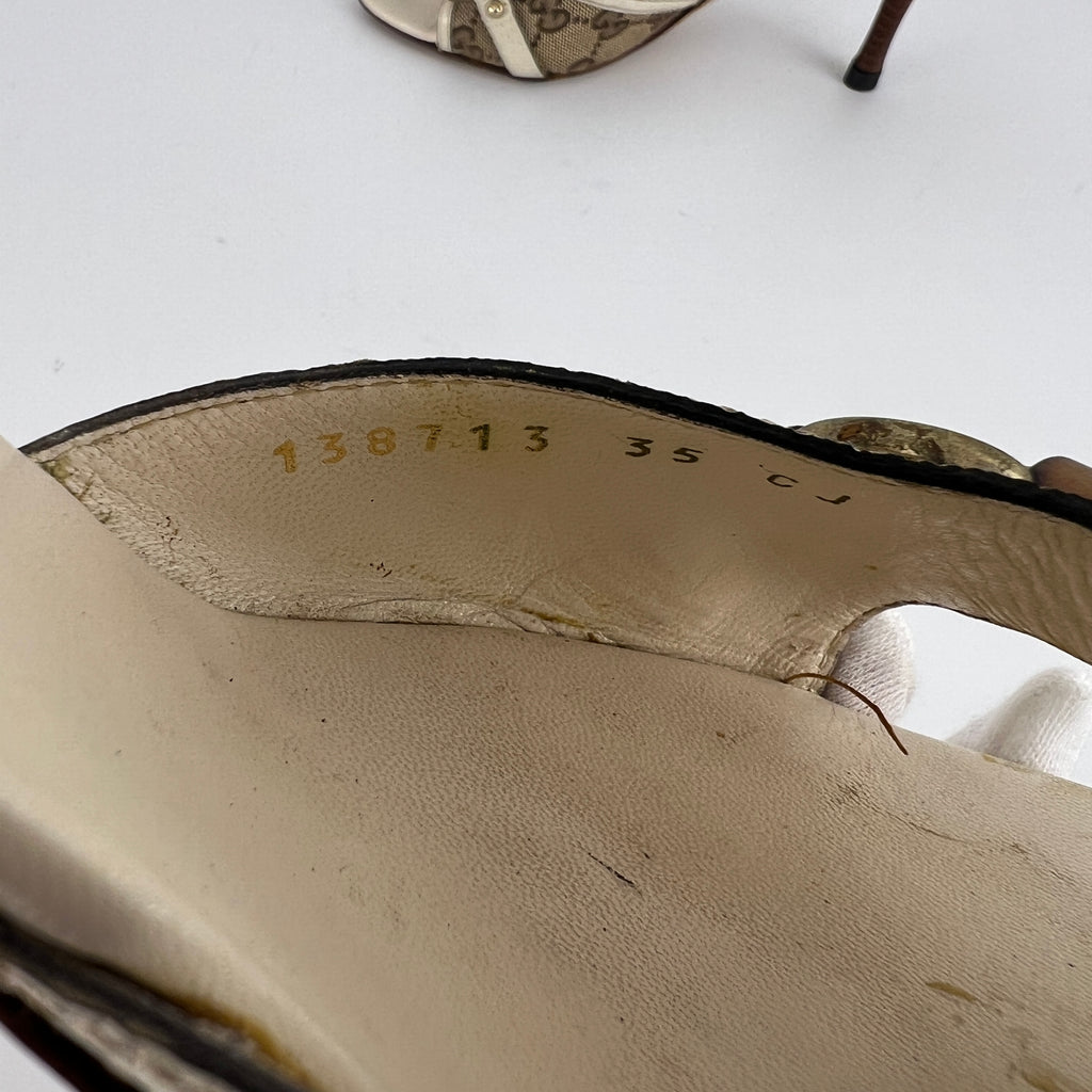 Gucci | Vintage Beige GG Monogram Bamboo Horse Bit Slide Sandal Mules (35.5)