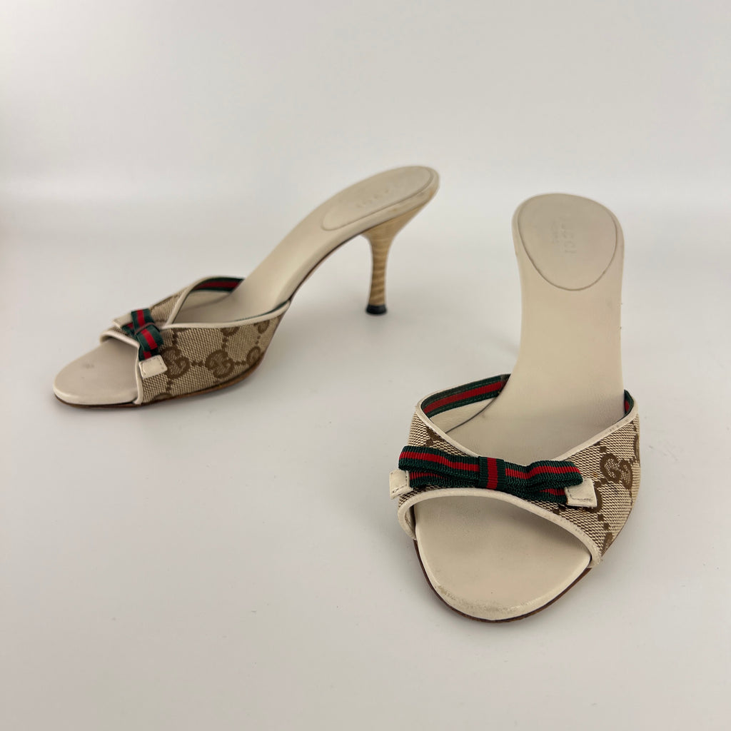 Gucci | Tom Ford Era GG Monogram Red Green Bow Mules (34.5)
