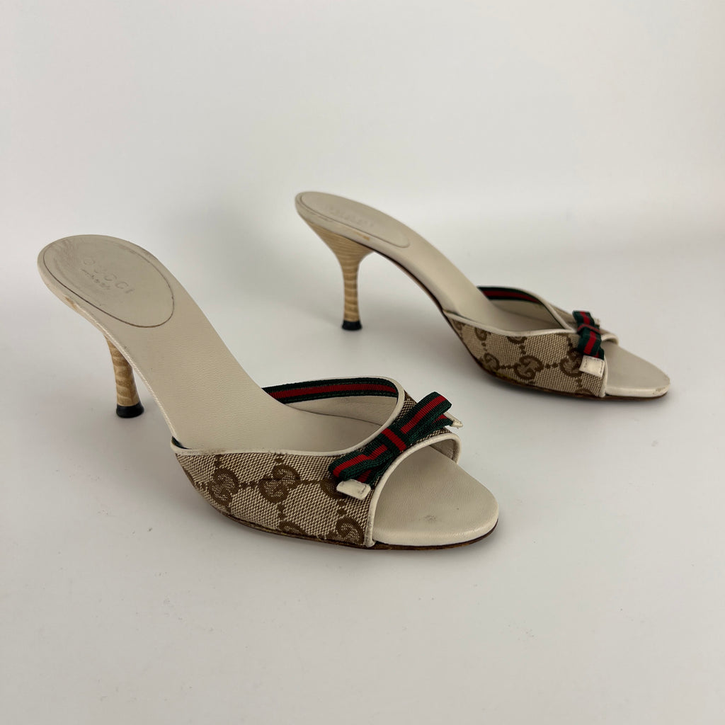 Gucci | Tom Ford Era GG Monogram Red Green Bow Mules (34.5)