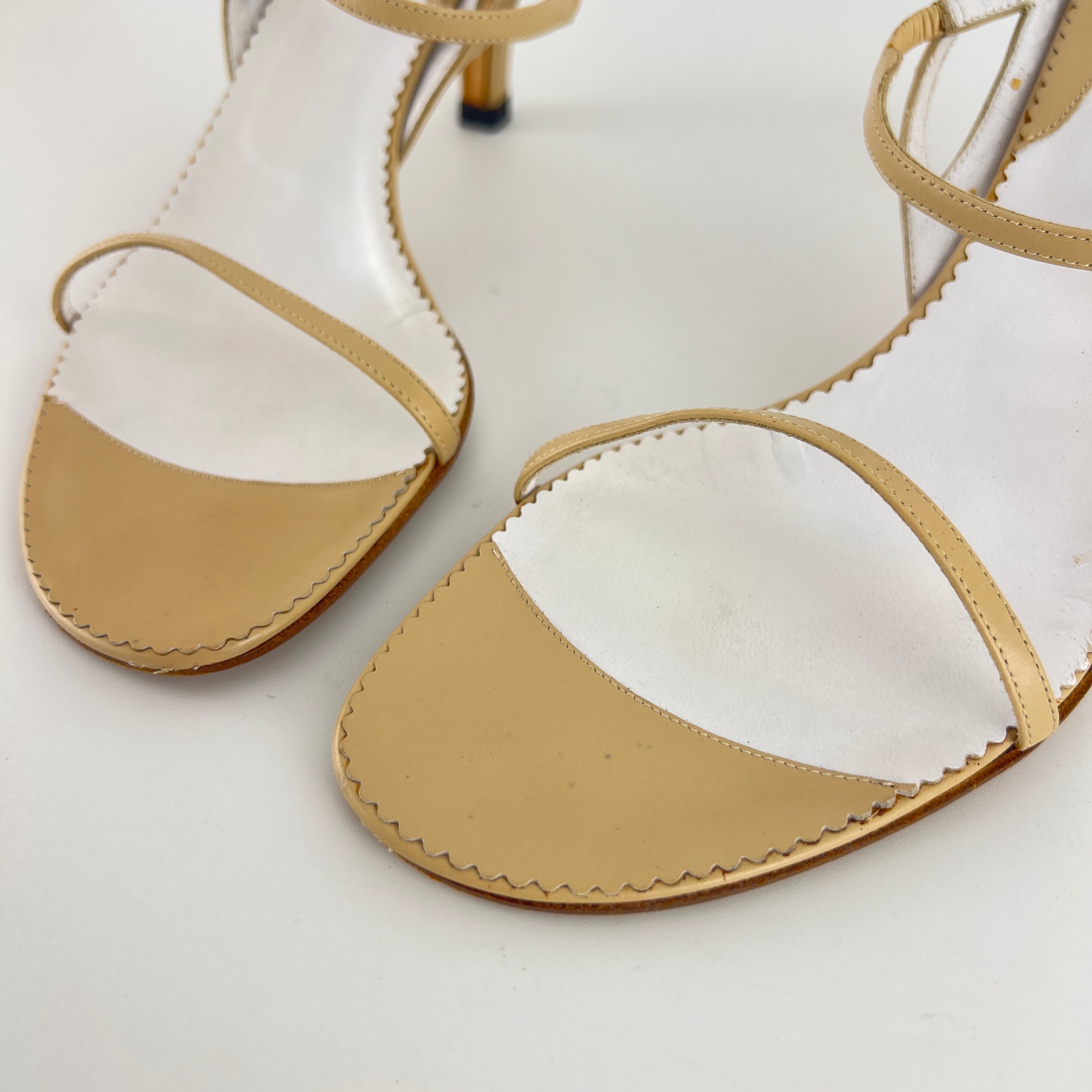 Gucci | Vintage Nude Leather Gold Studs Strappy Sandal Heels (7.5 , 37.5)