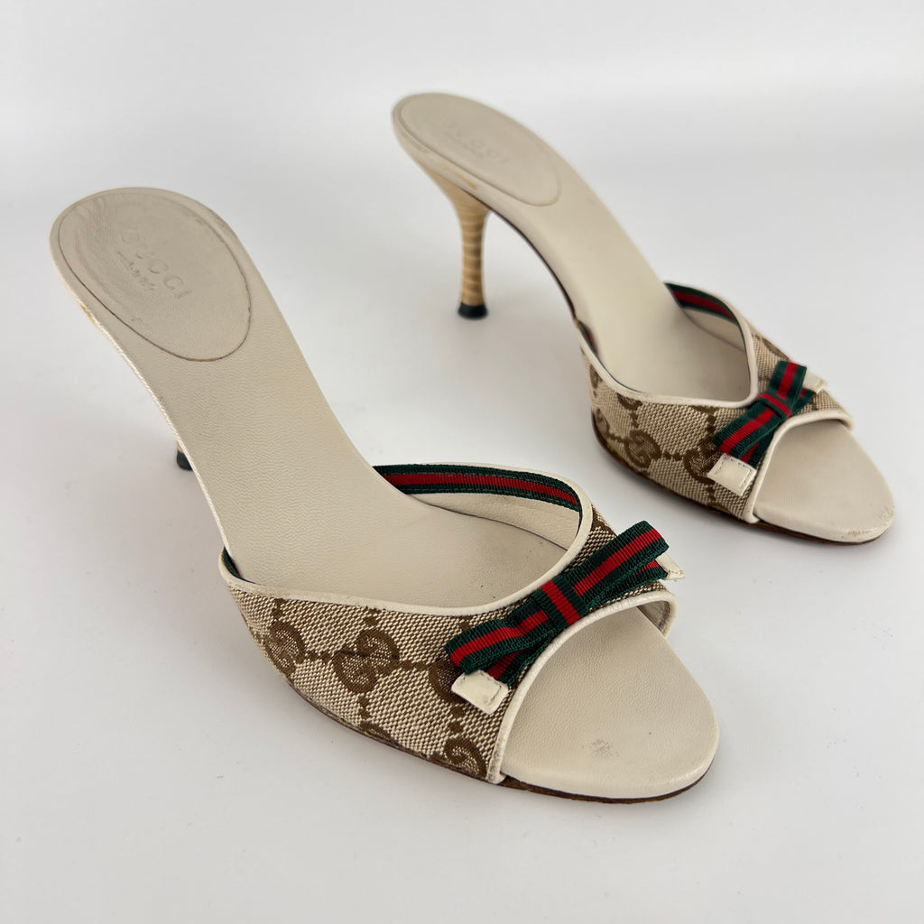 Gucci | Tom Ford Era GG Monogram Red Green Bow Mules (34.5)