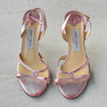 Jimmy Choo | Pink Metallic Leather Strappy Slingback Stiletto Heels (37)