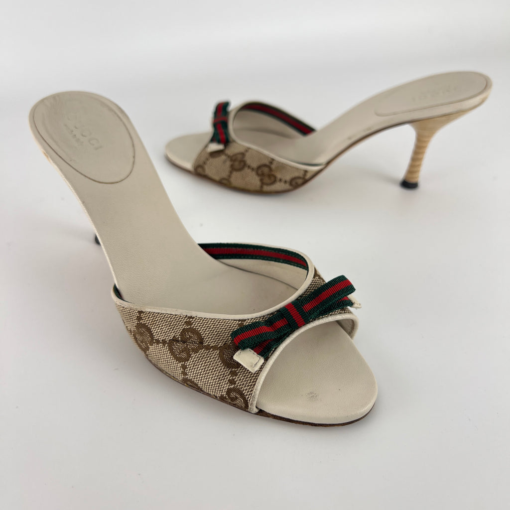 Gucci | Tom Ford Era GG Monogram Red Green Bow Mules (34.5)