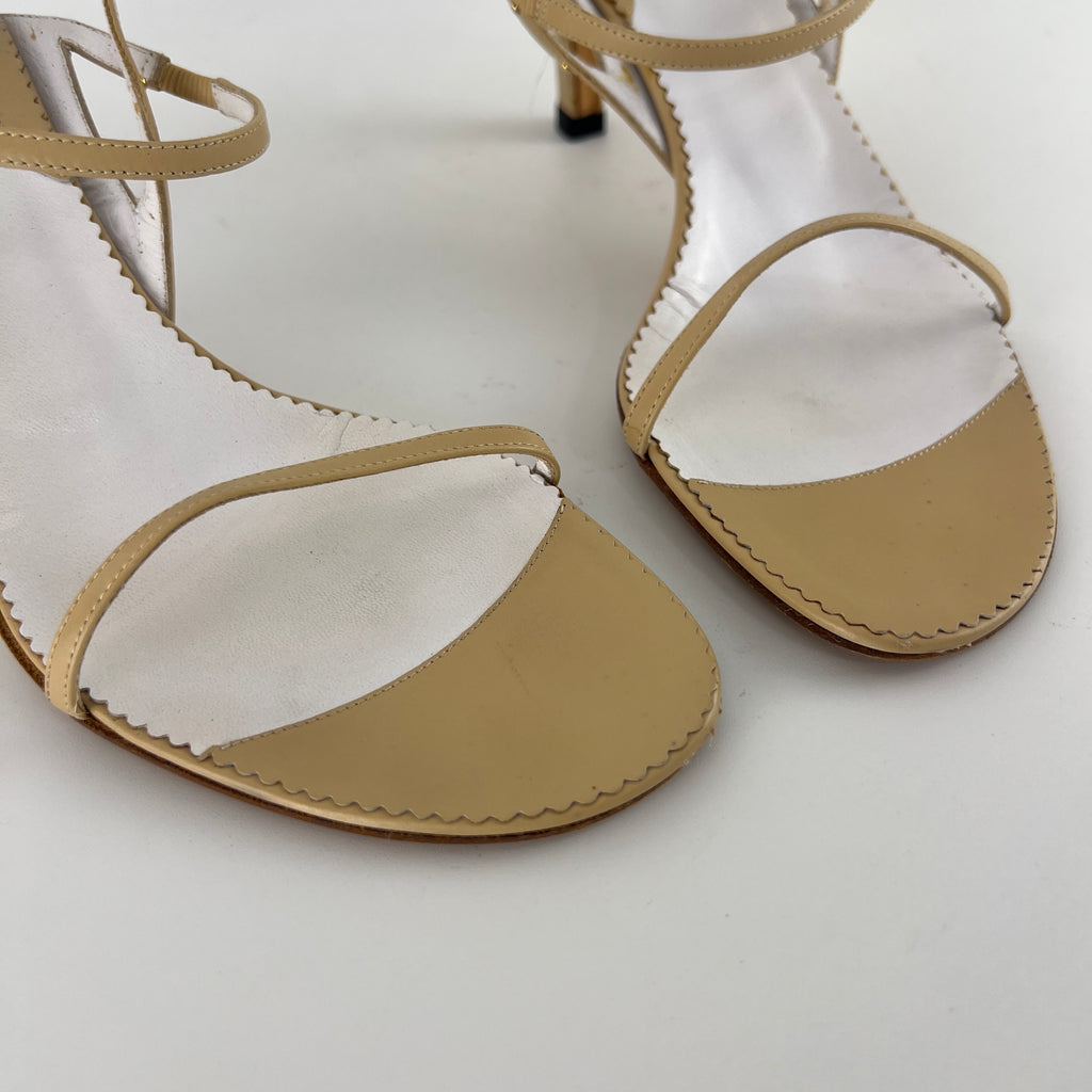 Gucci | Vintage Nude Leather Gold Studs Strappy Sandal Heels (7.5 , 37.5)
