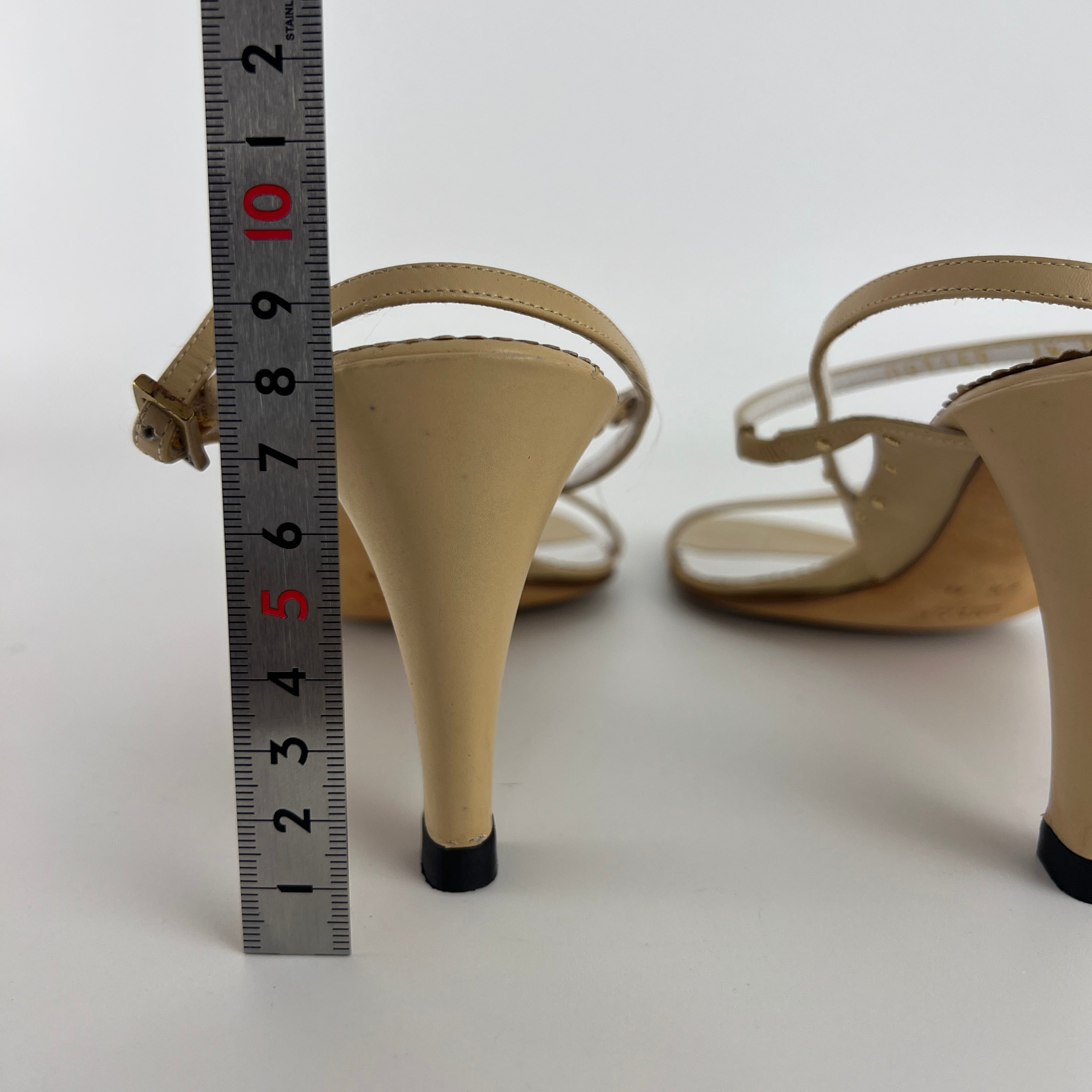 Gucci | Vintage Nude Leather Gold Studs Strappy Sandal Heels (7.5 , 37.5)