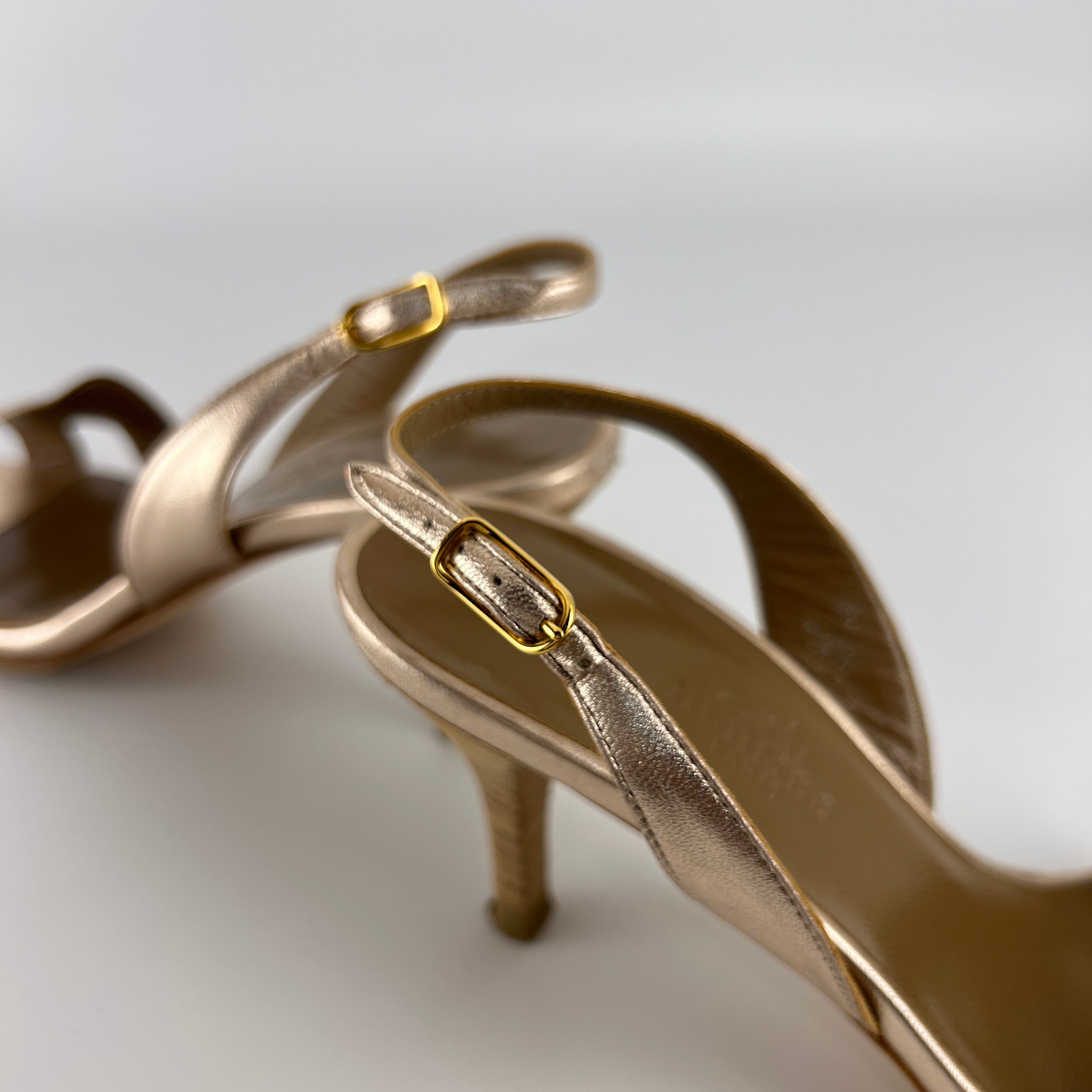 Hermes | Night 70 Metallic Gold H Logo Slingback Stiletto Heels (35)