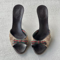 Gucci | Vintage Tom Ford Era Beige GG Monogram Canvas Web Bow Leather Slide Mules (35)