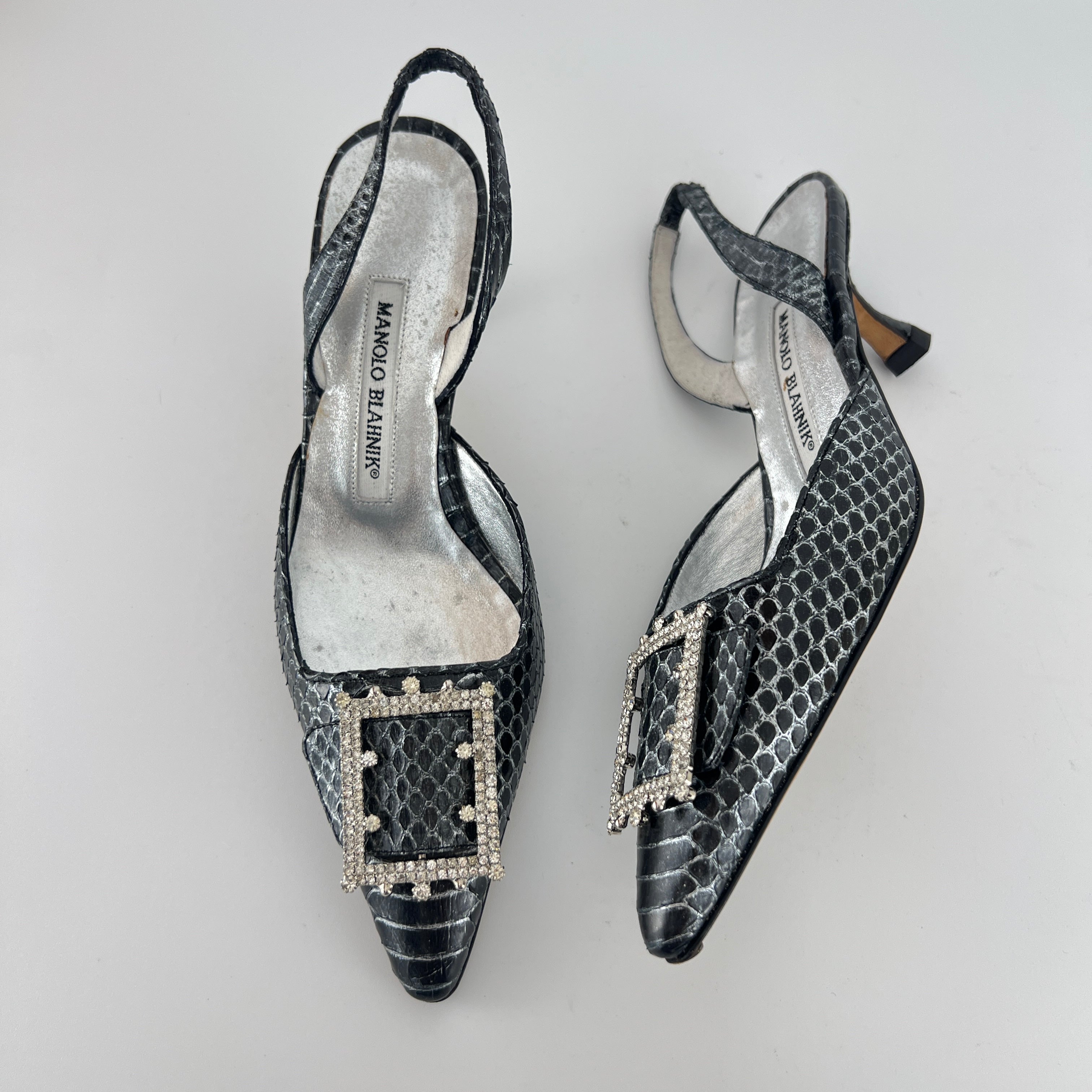 Manolo Blahnik | Vintage Snake Leather Jewel Buckle Pointed Toe Slingback Heels (36)