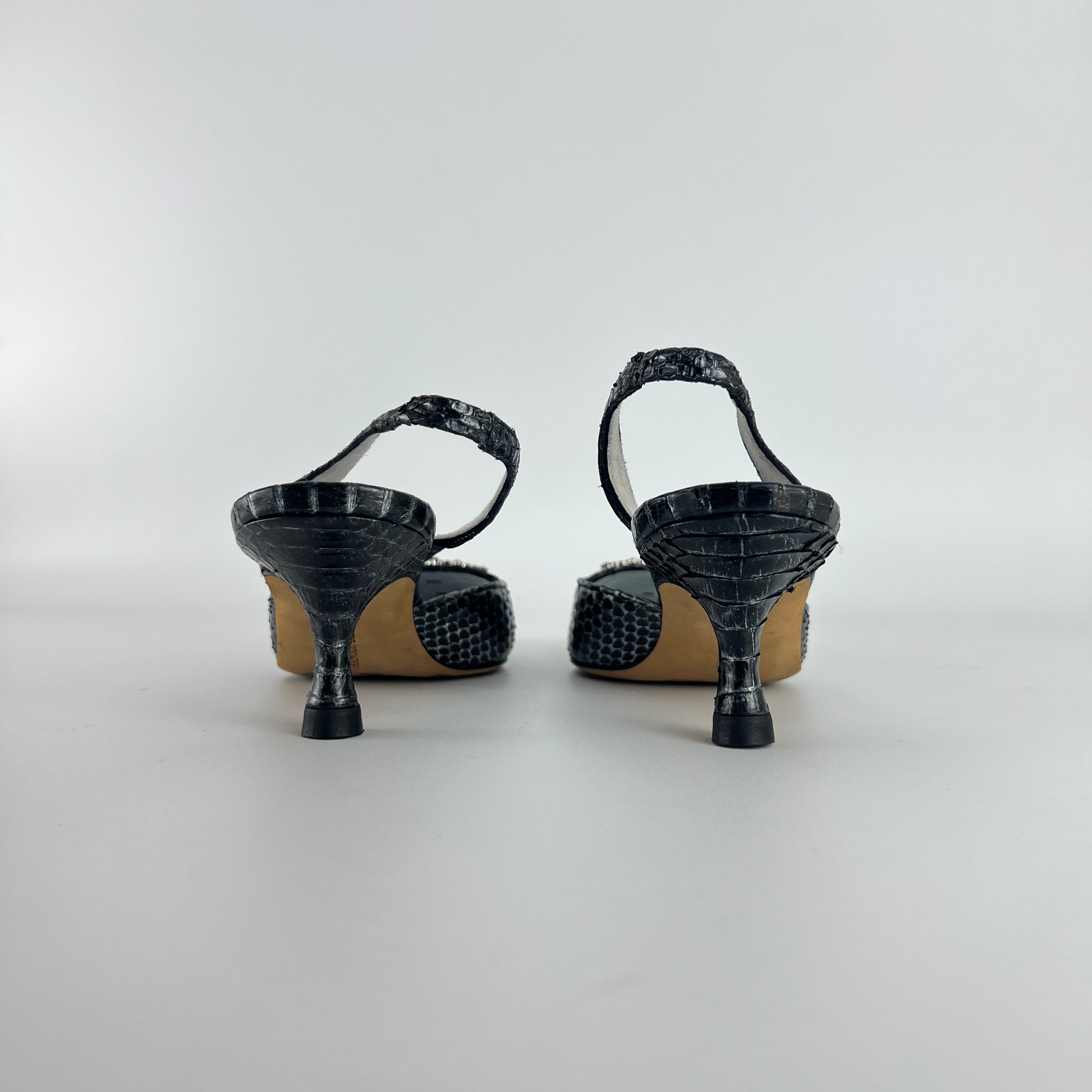 Manolo Blahnik | Vintage Snake Leather Jewel Buckle Pointed Toe Slingback Heels (36)