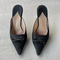 Chanel | Vintage Black Linen CC Logo Bow Pointed Toe Slide Mules (35)