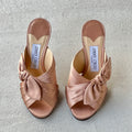 Jimmy Choo | Keely 100 Nude Dusty Rose Satin Twisted Knot Slide Mules (35)