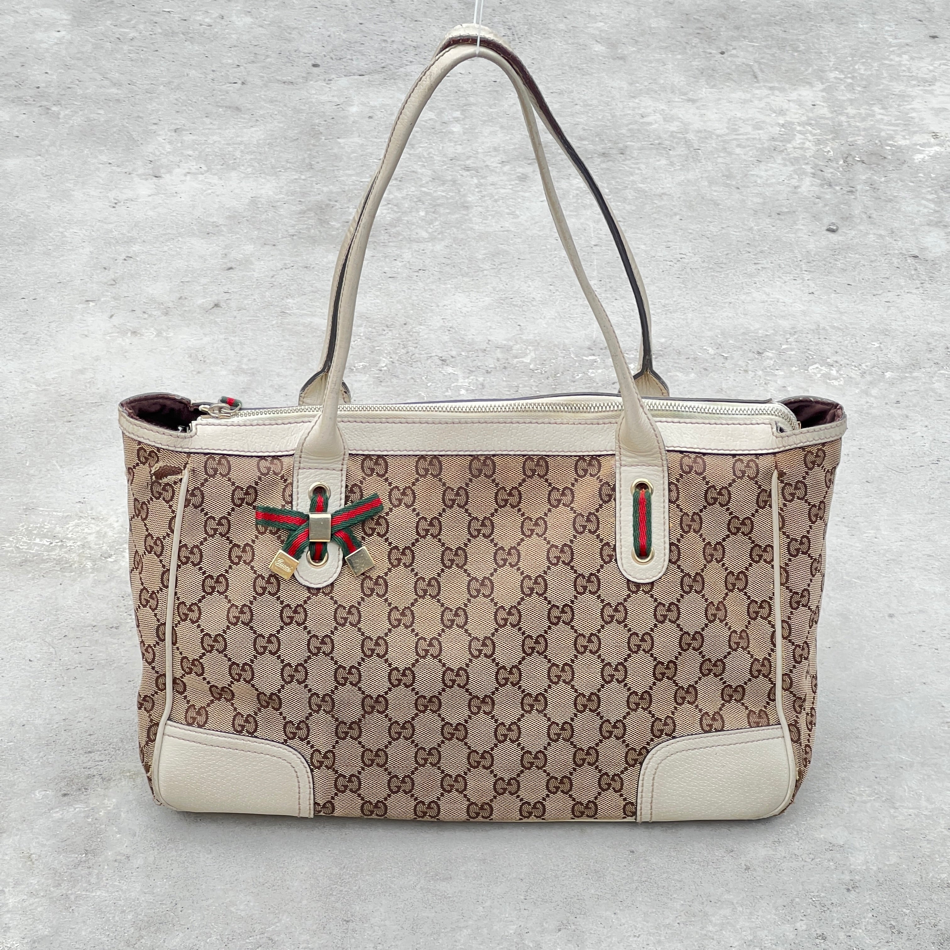 Gucci | Vintage GG Monogram Canvas Cream Leather Shoulder Bag Medium