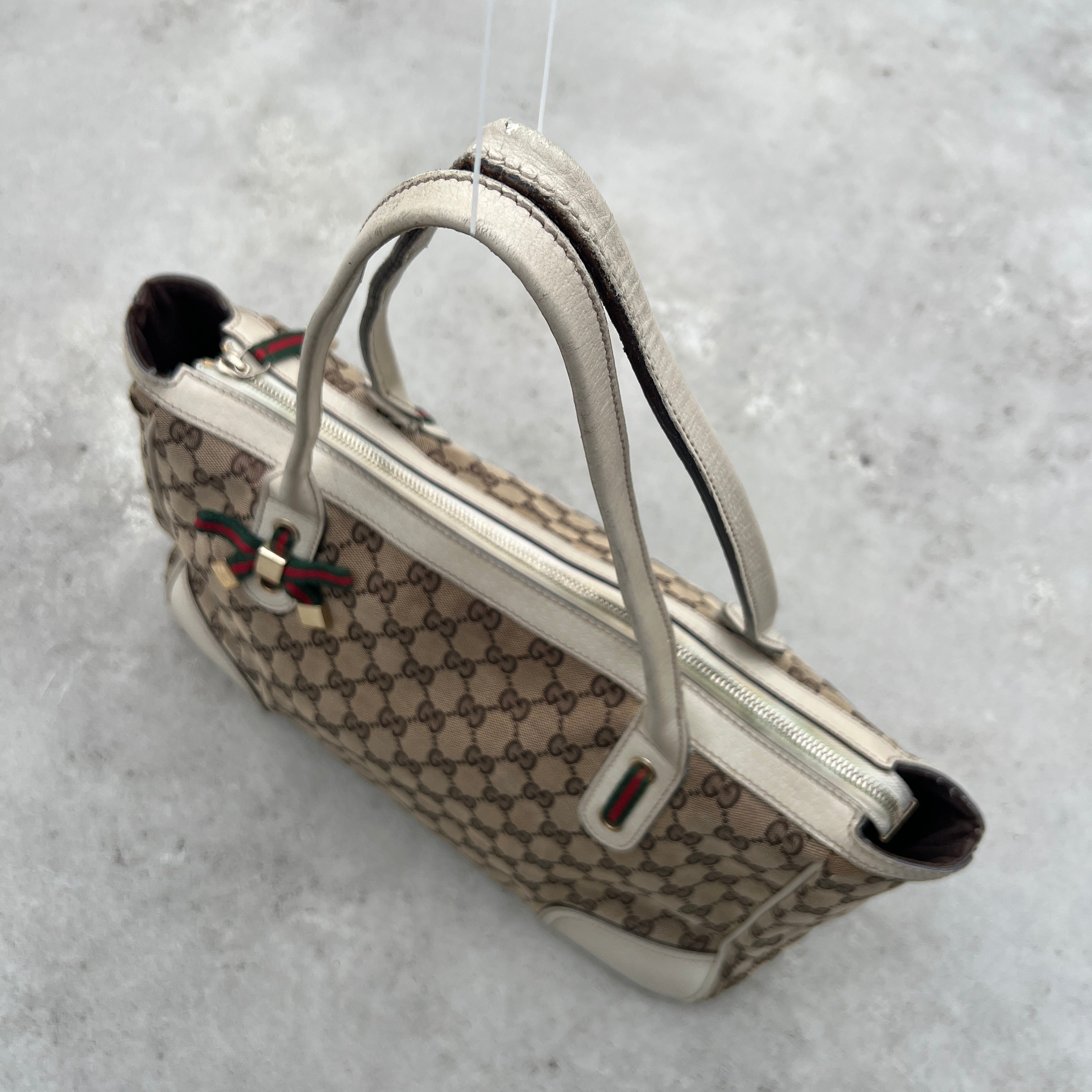 Gucci | Vintage GG Monogram Canvas Cream Leather Shoulder Bag Medium