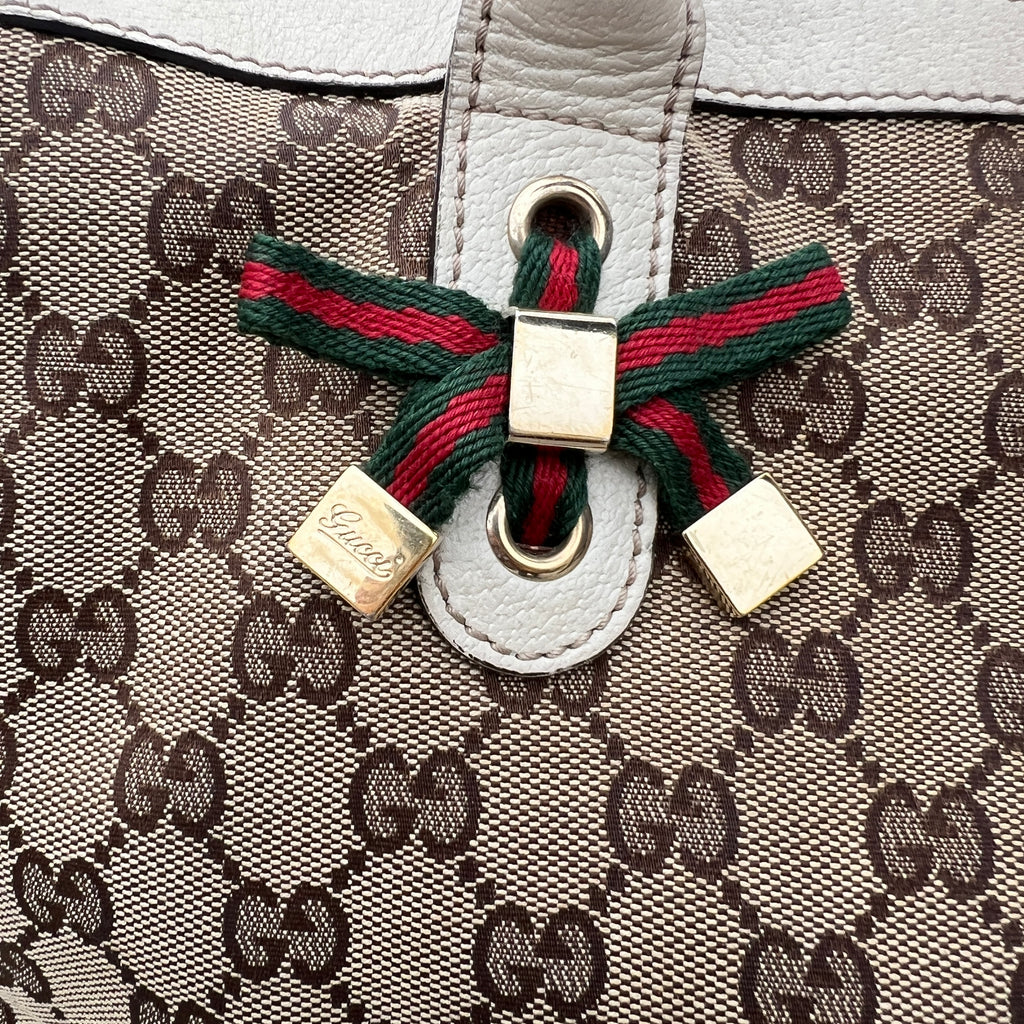 Gucci | Vintage GG Monogram Canvas Cream Leather Shoulder Bag Medium