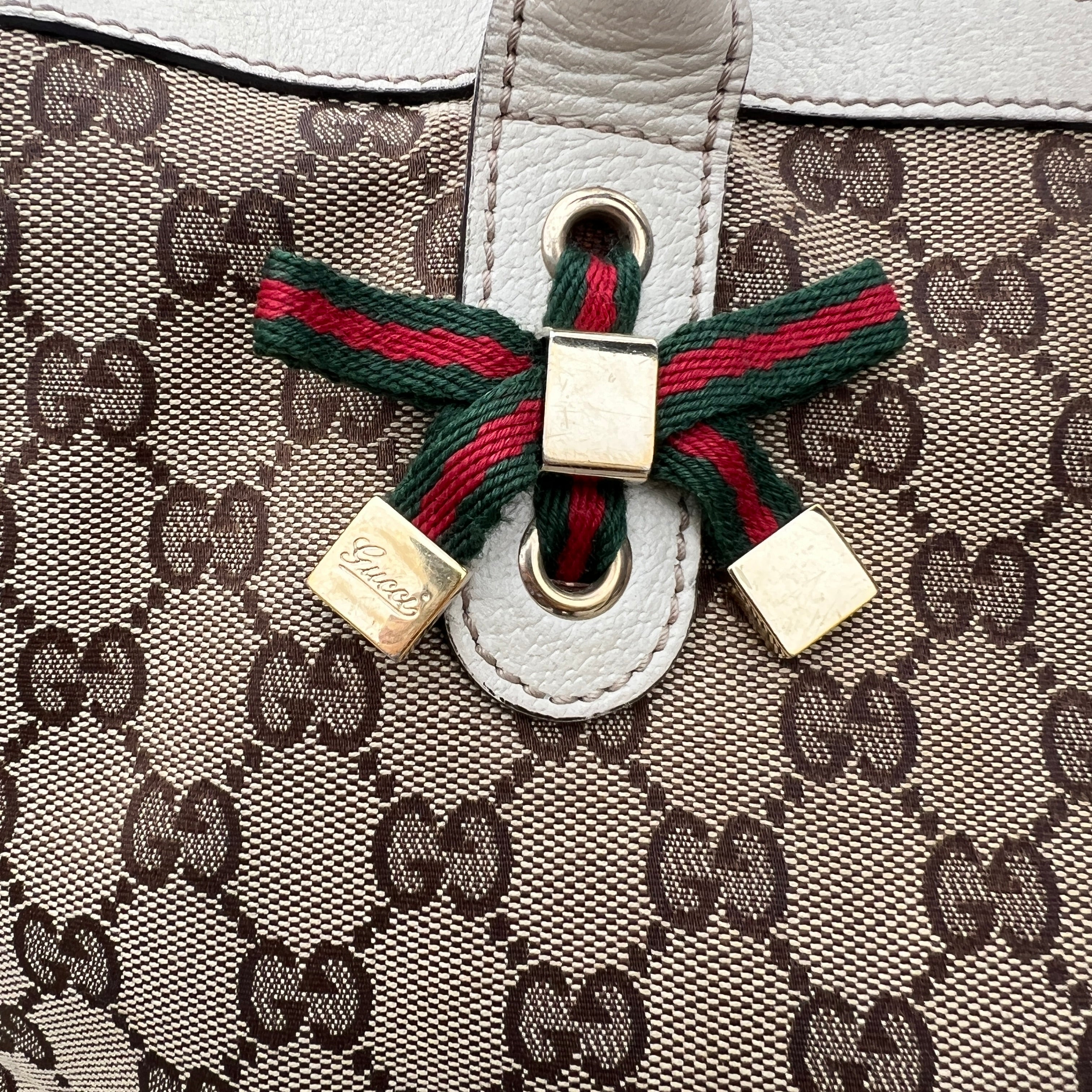 Gucci | Vintage GG Monogram Canvas Cream Leather Shoulder Bag Medium