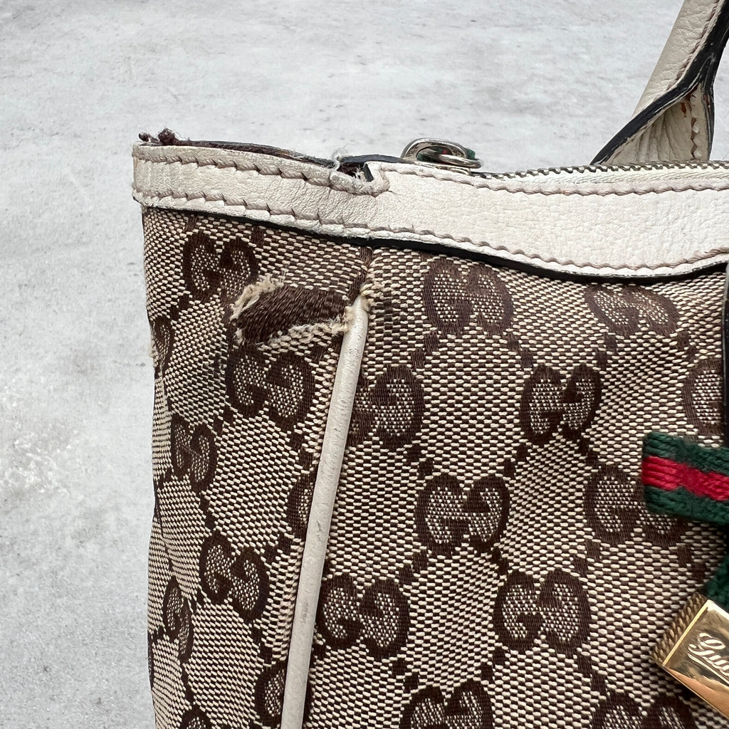 Gucci | Vintage GG Monogram Canvas Cream Leather Shoulder Bag Medium