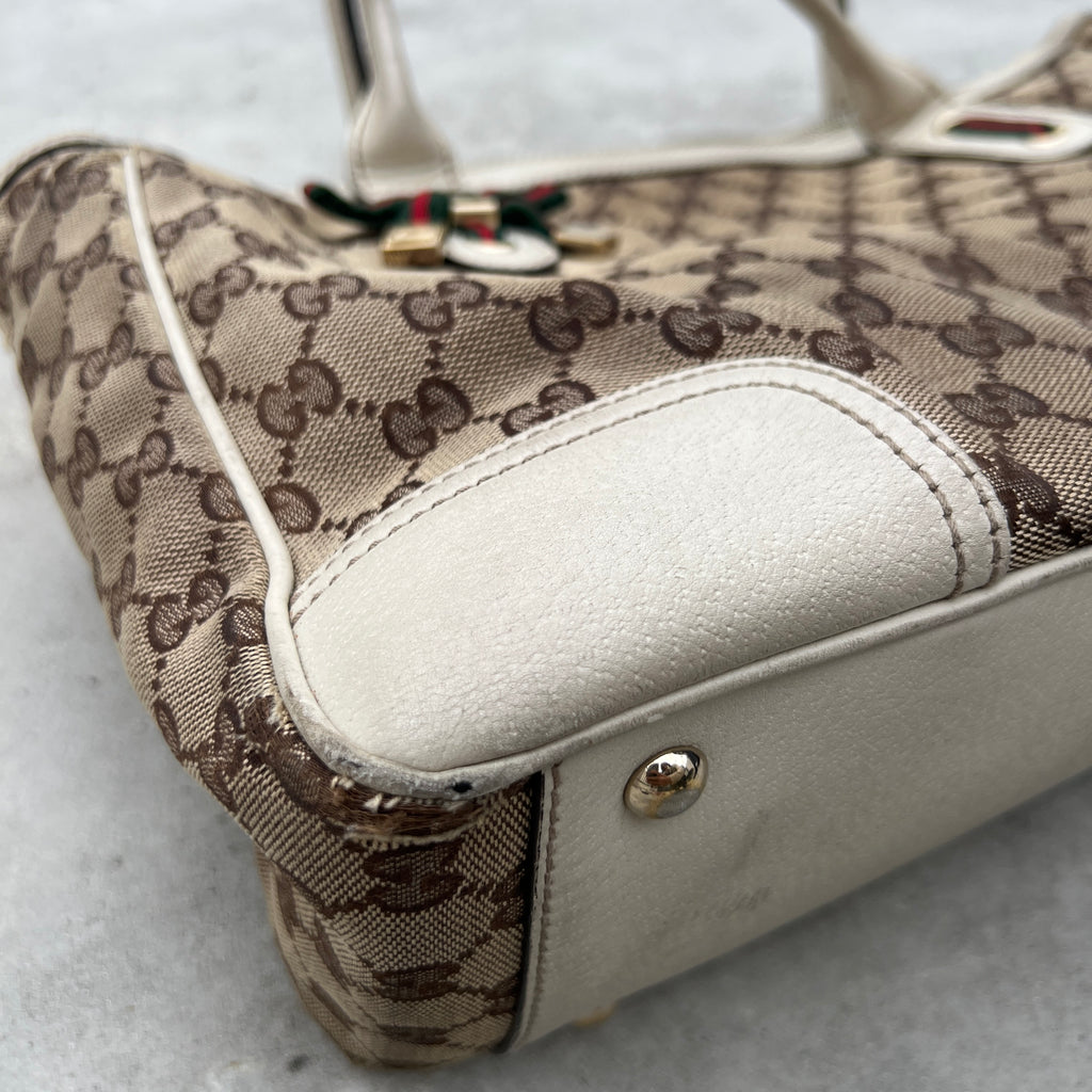 Gucci | Vintage GG Monogram Canvas Cream Leather Shoulder Bag Medium