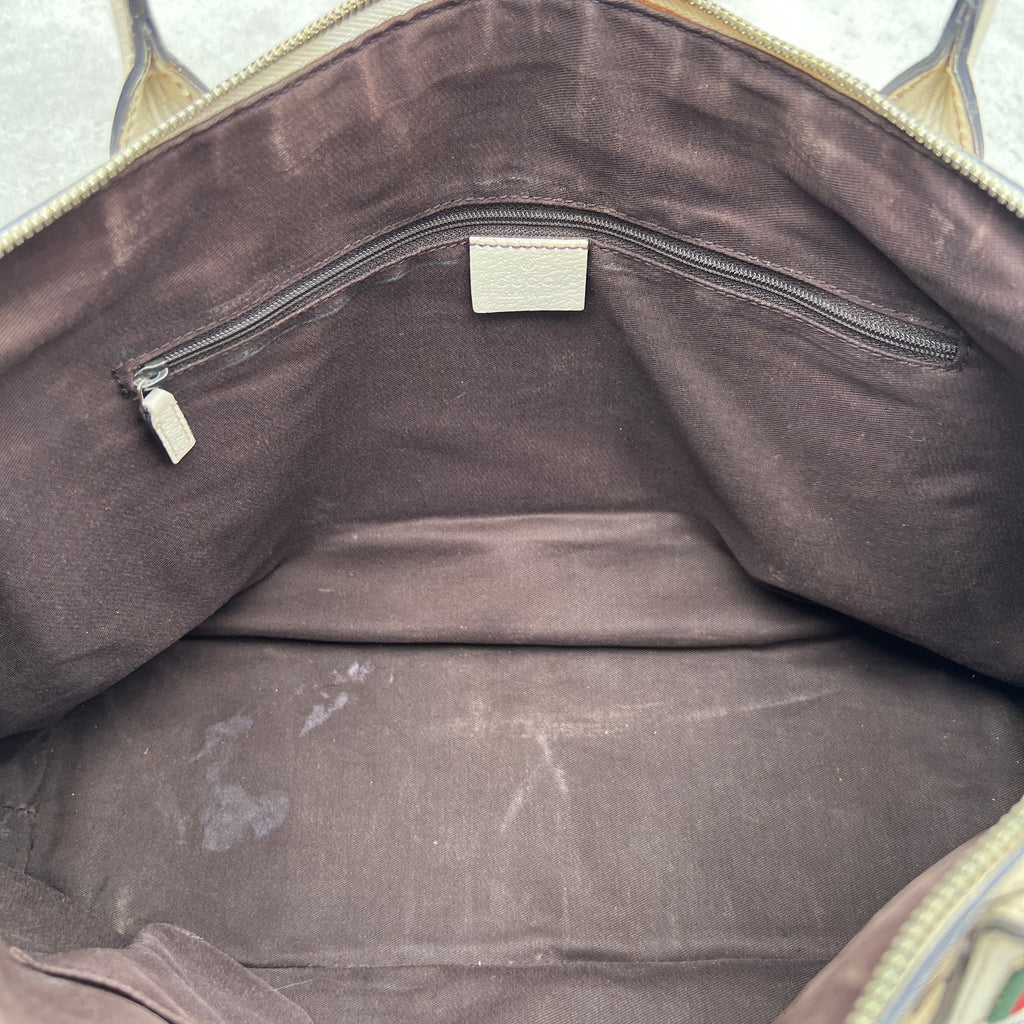 Gucci | Vintage GG Monogram Canvas Cream Leather Shoulder Bag Medium