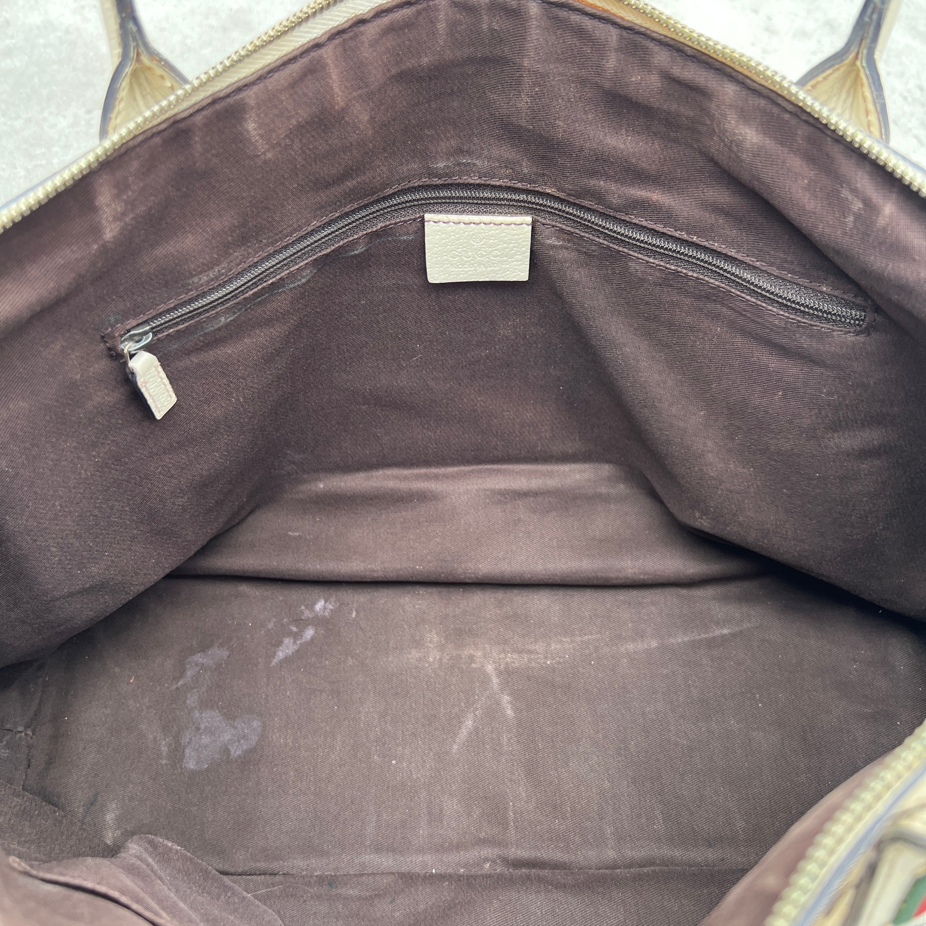 Gucci | Vintage GG Monogram Canvas Cream Leather Shoulder Bag Medium