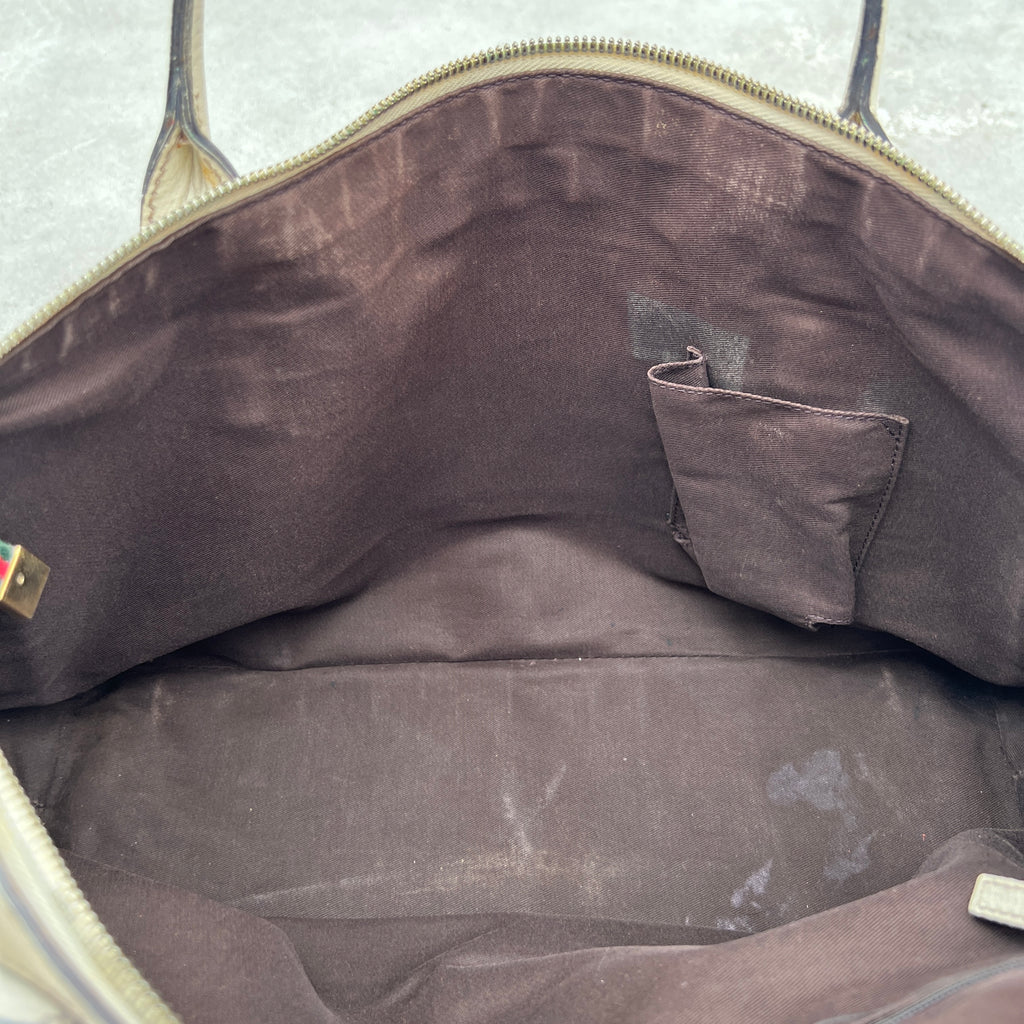 Gucci | Vintage GG Monogram Canvas Cream Leather Shoulder Bag Medium