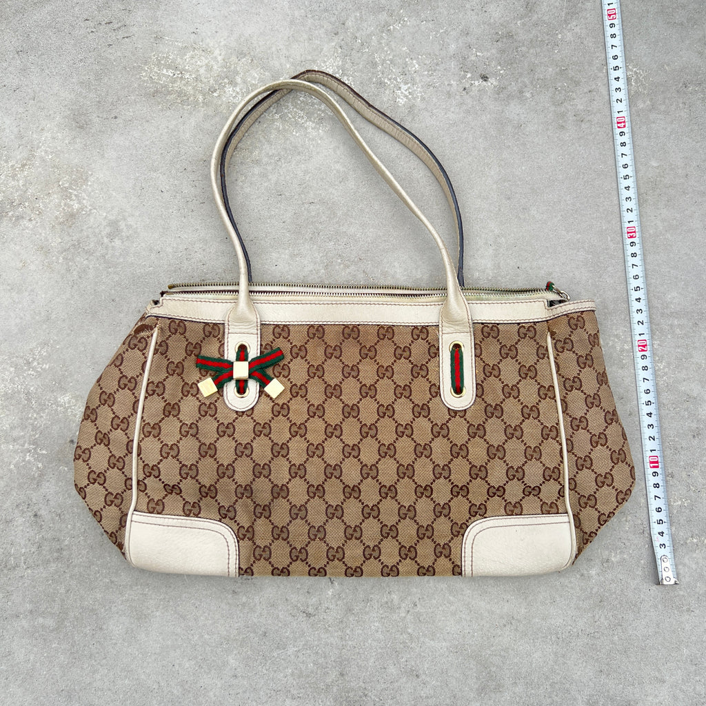 Gucci | Vintage GG Monogram Canvas Cream Leather Shoulder Bag Medium