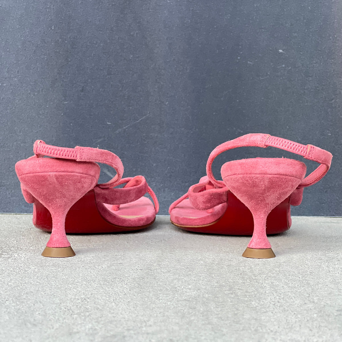 Louboutin | Taralita 55 Pink Suede Leather Thong Slingback Sandal Heels (36)