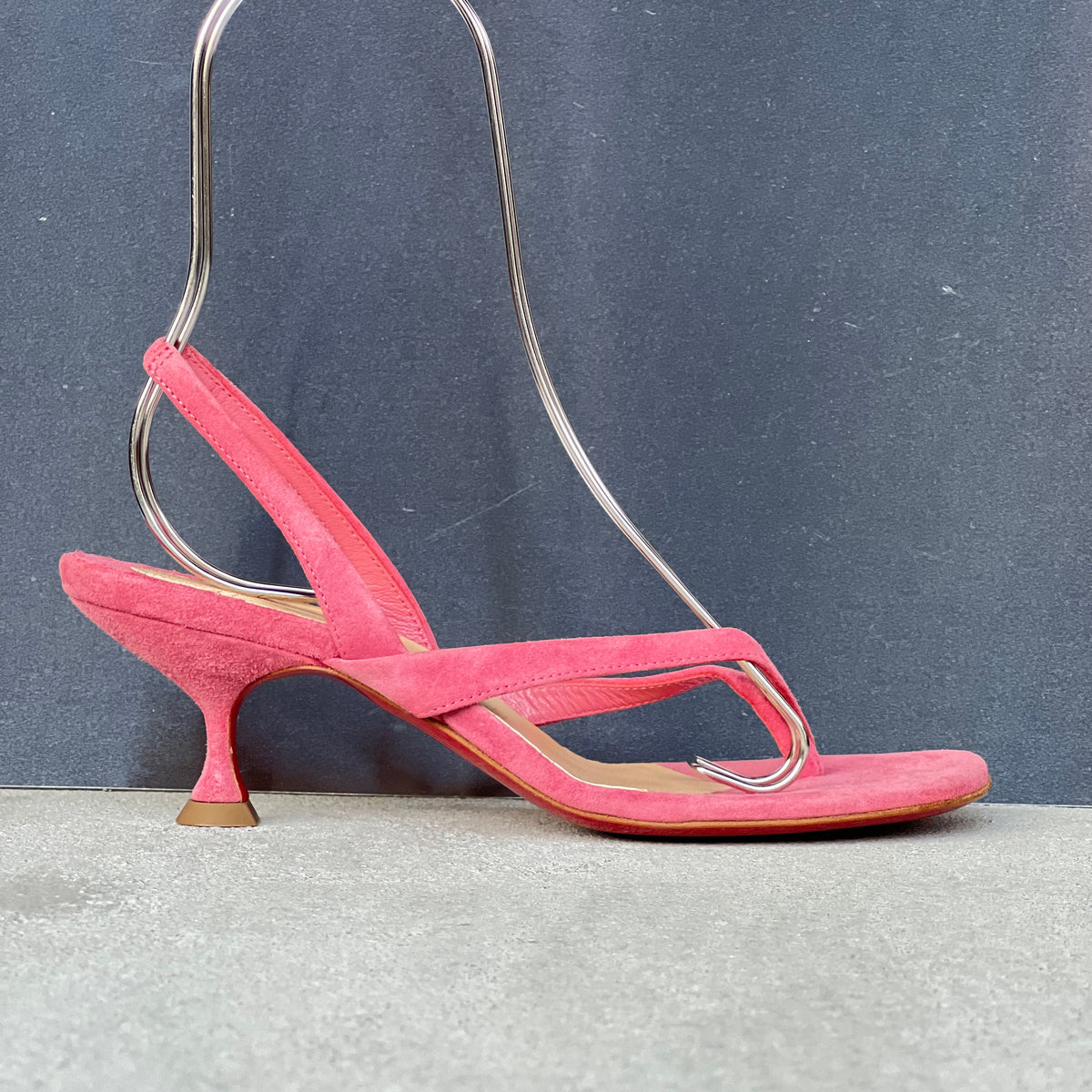 Louboutin | Taralita 55 Pink Suede Leather Thong Slingback Sandal Heels (36)