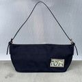 Fendi | Vintage 1997 Re-Edition Enamel Swirl FF Silver Hardware Buckle Navy Canvas Pochette Shoulder Bag