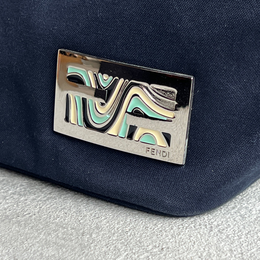 Fendi | Vintage 1997 Re-Edition Enamel Swirl FF Silver Hardware Buckle Navy Canvas Pochette Shoulder Bag